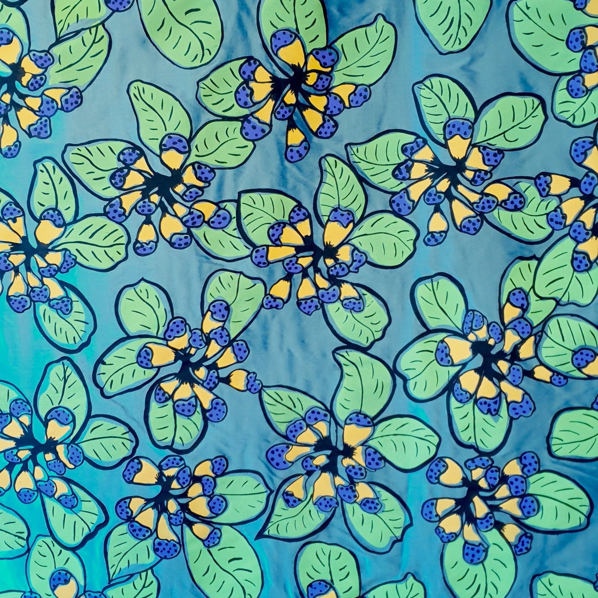 Esmae Bowen - Buthaya (Bush Lady Apples) - Blue, Silk Textiles & Fibre Art Hope Vale Arts & Cultural Centre