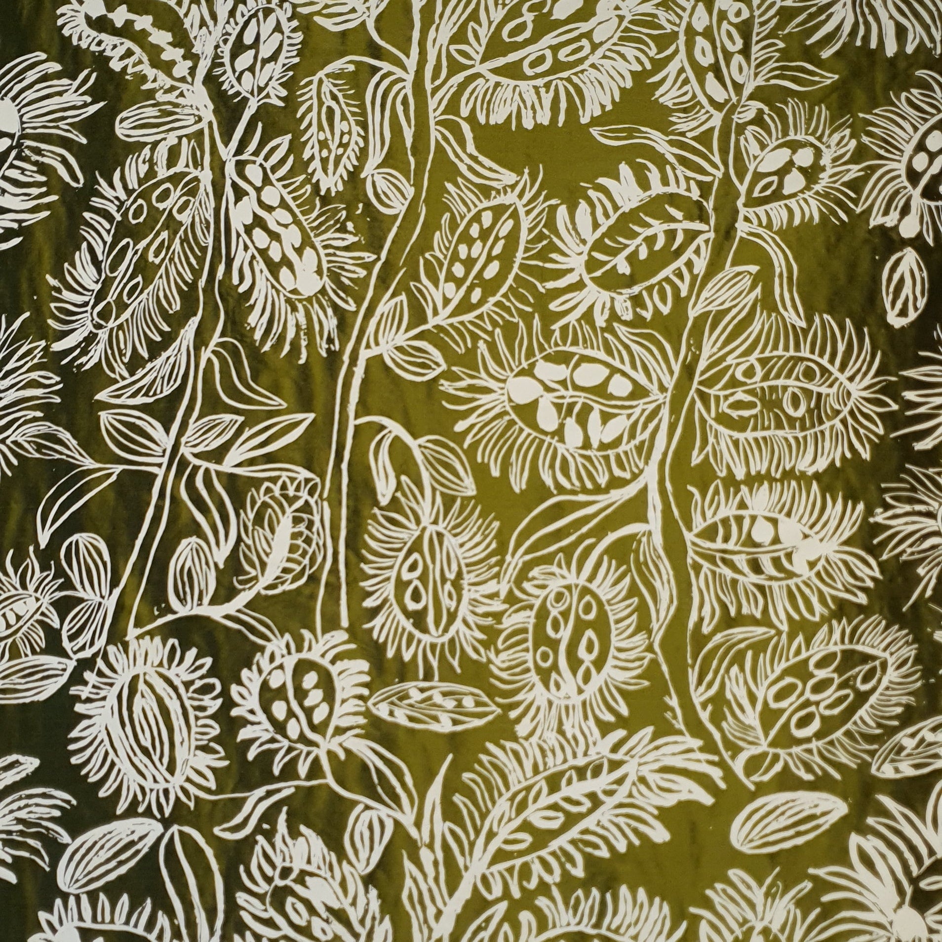 Gertrude Deeral - Yaarunh (Wattle) - Olive, Silk Textiles & Fibre Art Hope Vale Arts & Cultural Centre
