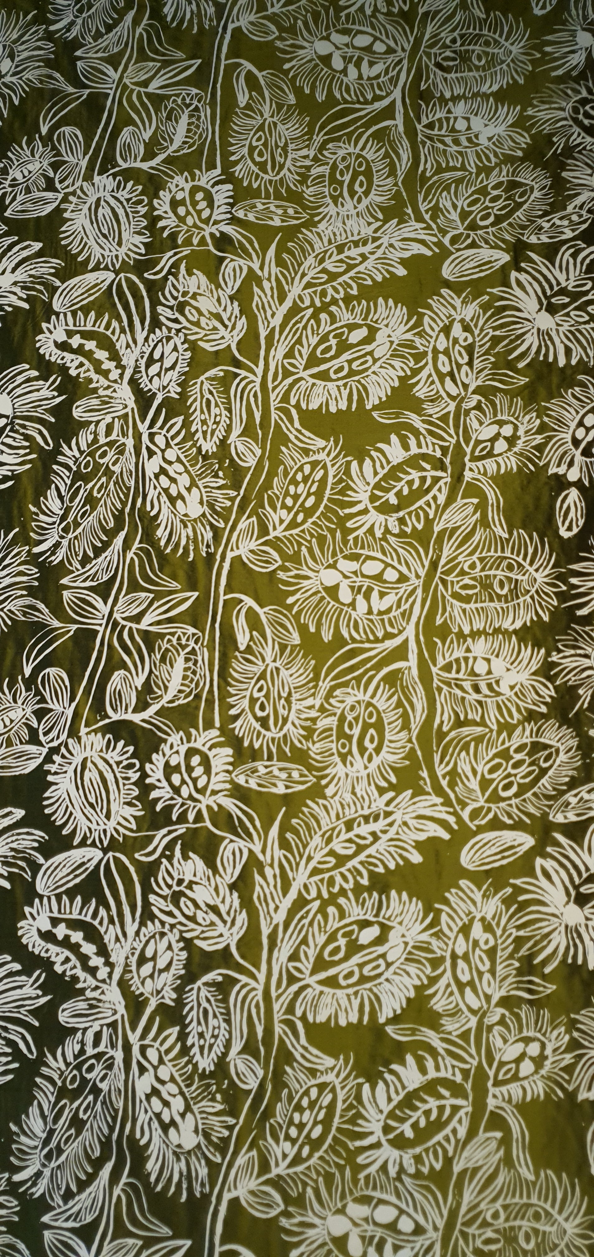 Gertrude Deeral - Yaarunh (Wattle) - Olive, Silk Textiles & Fibre Art Hope Vale Arts & Cultural Centre