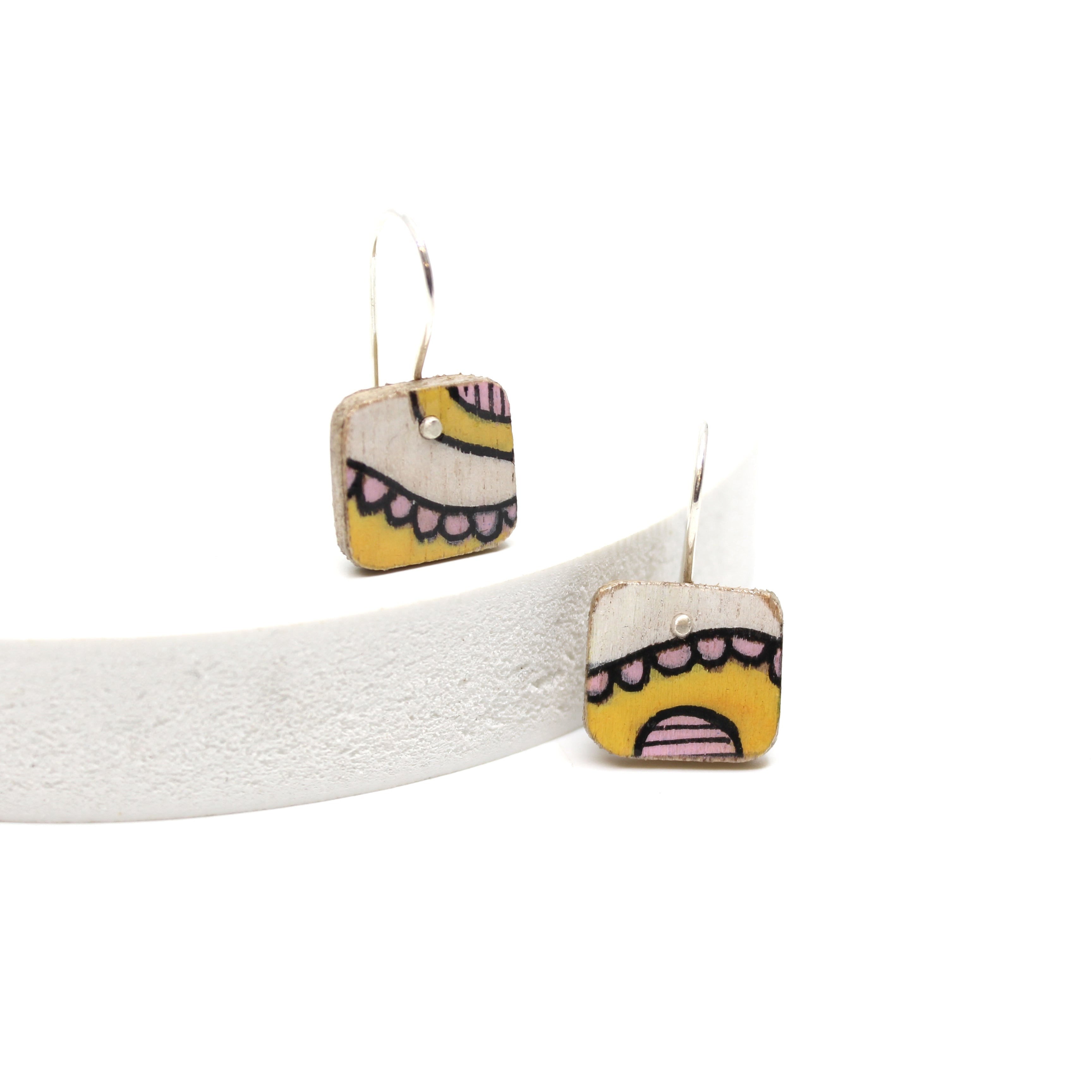 Coloured pencil on plywood earring XS Jewellery Chloe Waddell