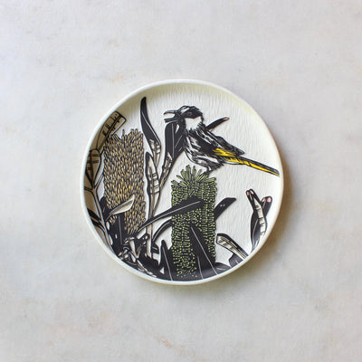 Porcelain Plate- White Cheeked Honeyeater