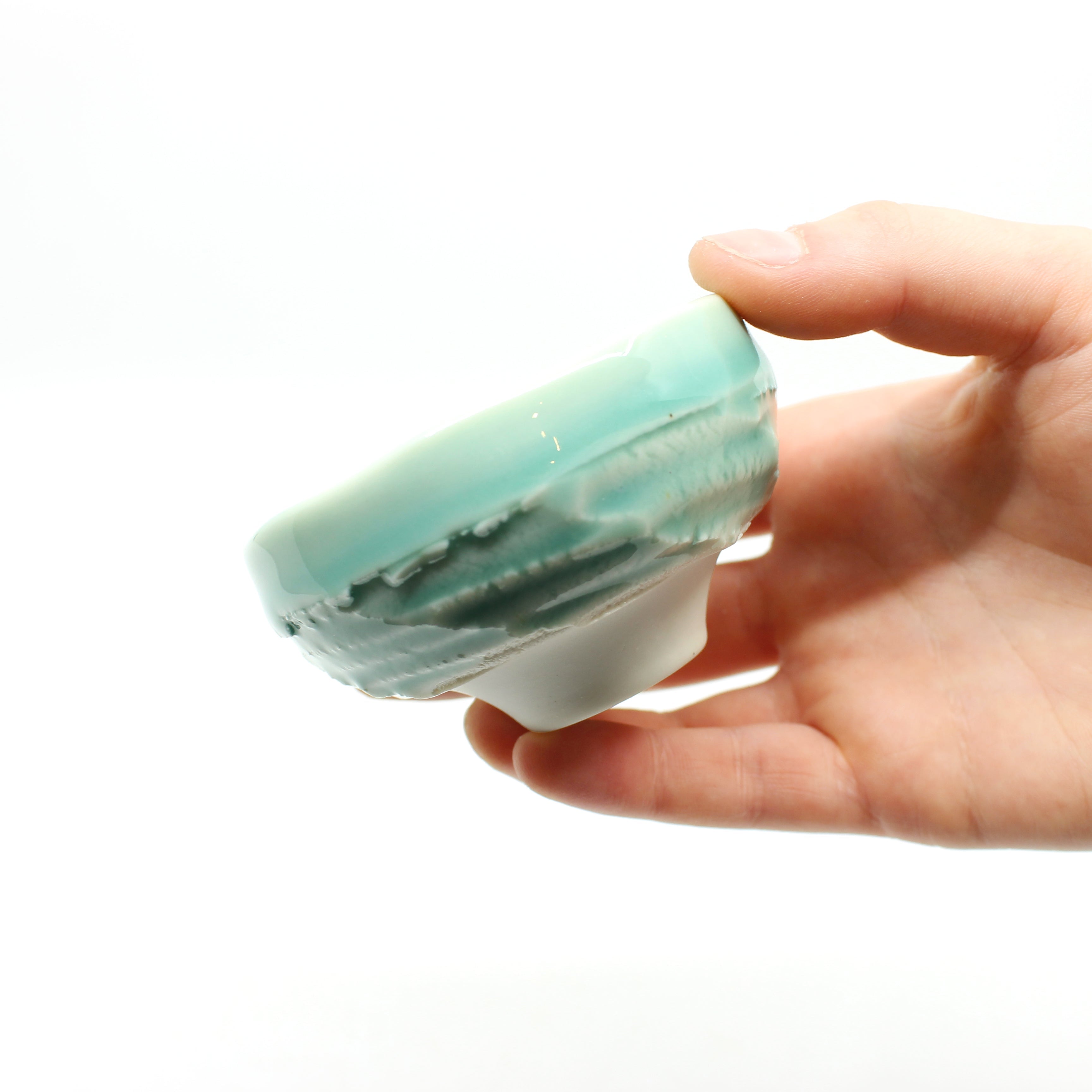 Deeply Textured Cup w/ Teal glaze Ceramics Peter Biddulph