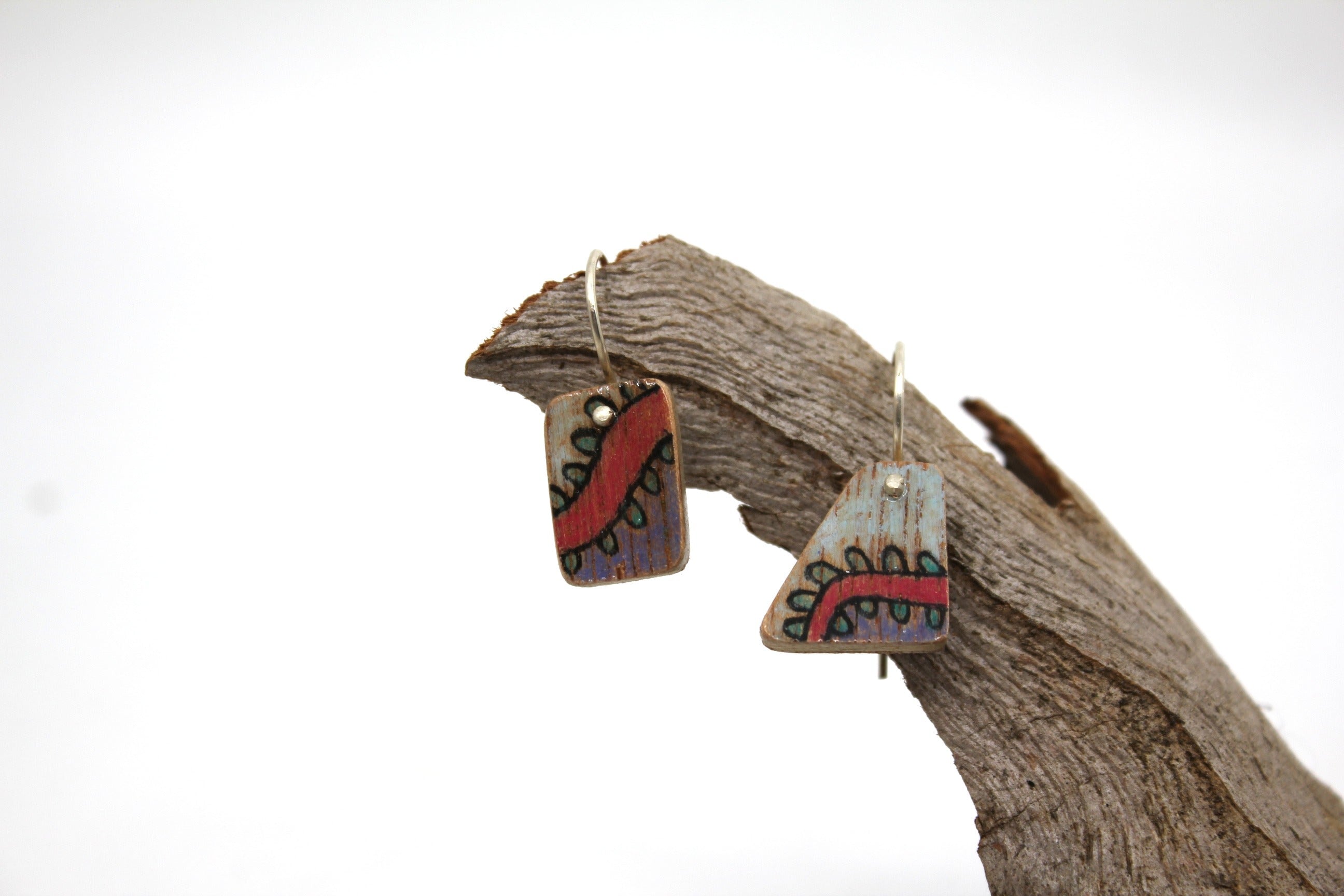 Painted Ply Earrings with Small Silver Hooks