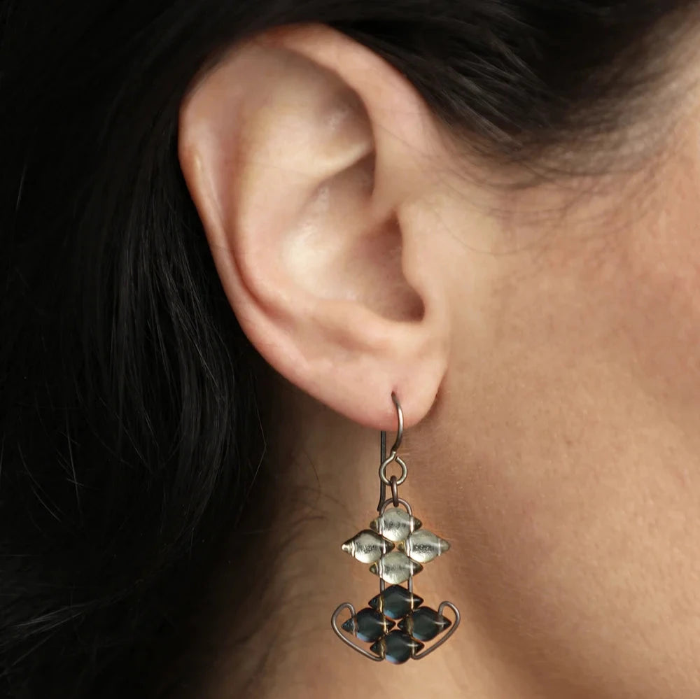 WIREWORK Double Horizontal Diamond Earrings Glass Paula Dunlop