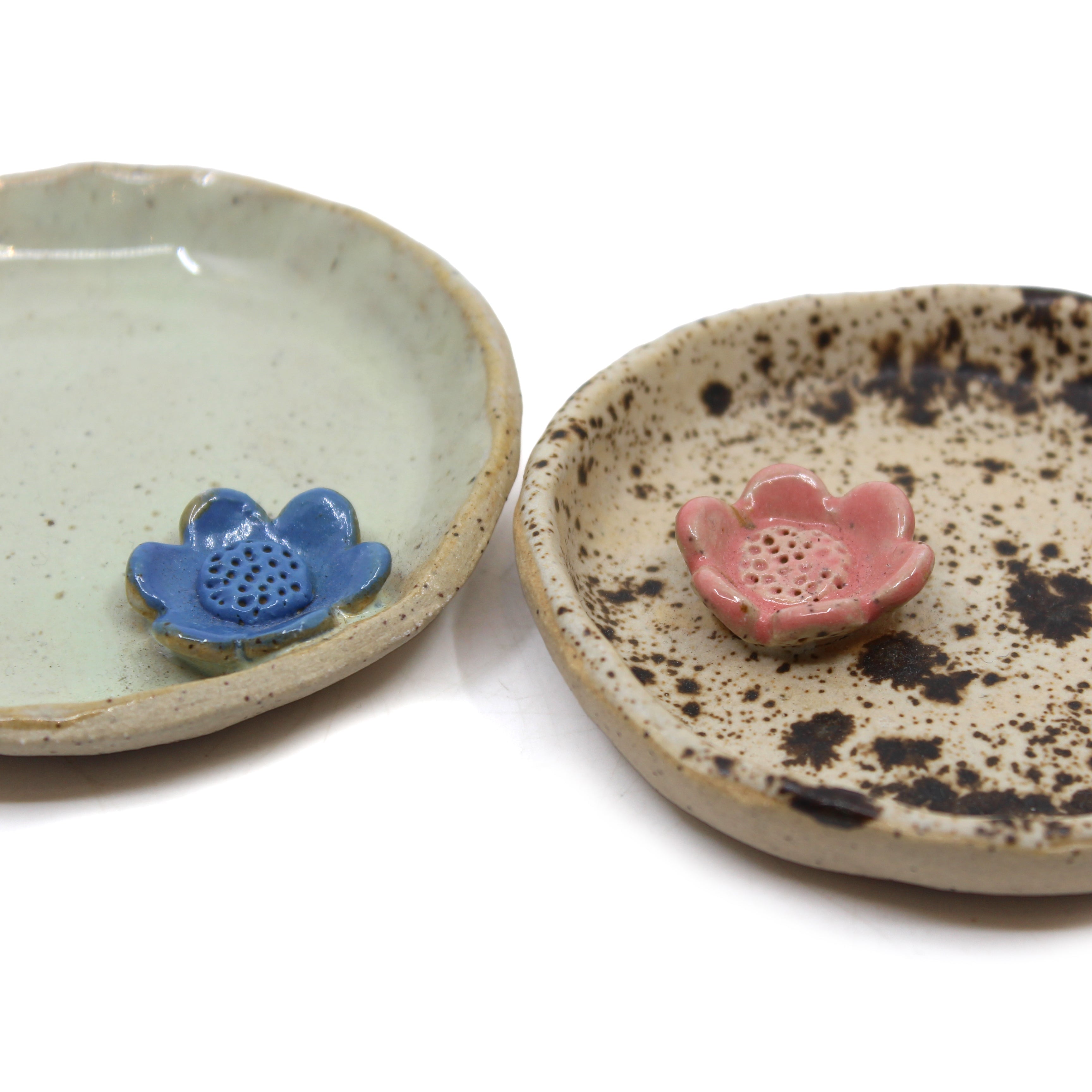 Flower Trinket Dish Ceramics D H Makers Pink with Light Blue Flower
