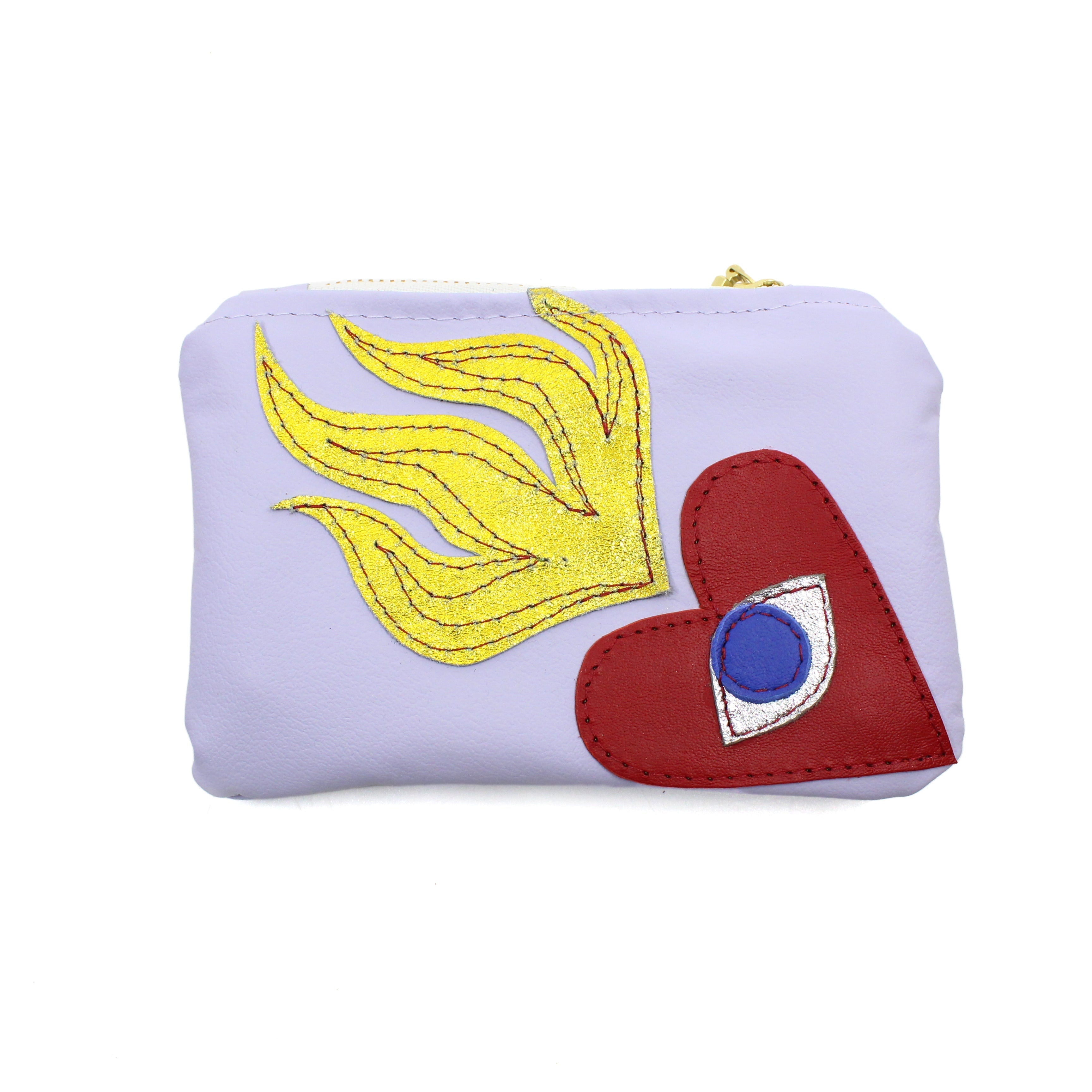 Small zip purse purple with flaming heart Jewellery Kimi Schieren