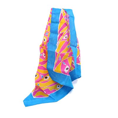 100% Silk habotai scarf - Abstract blue, pink and yellow