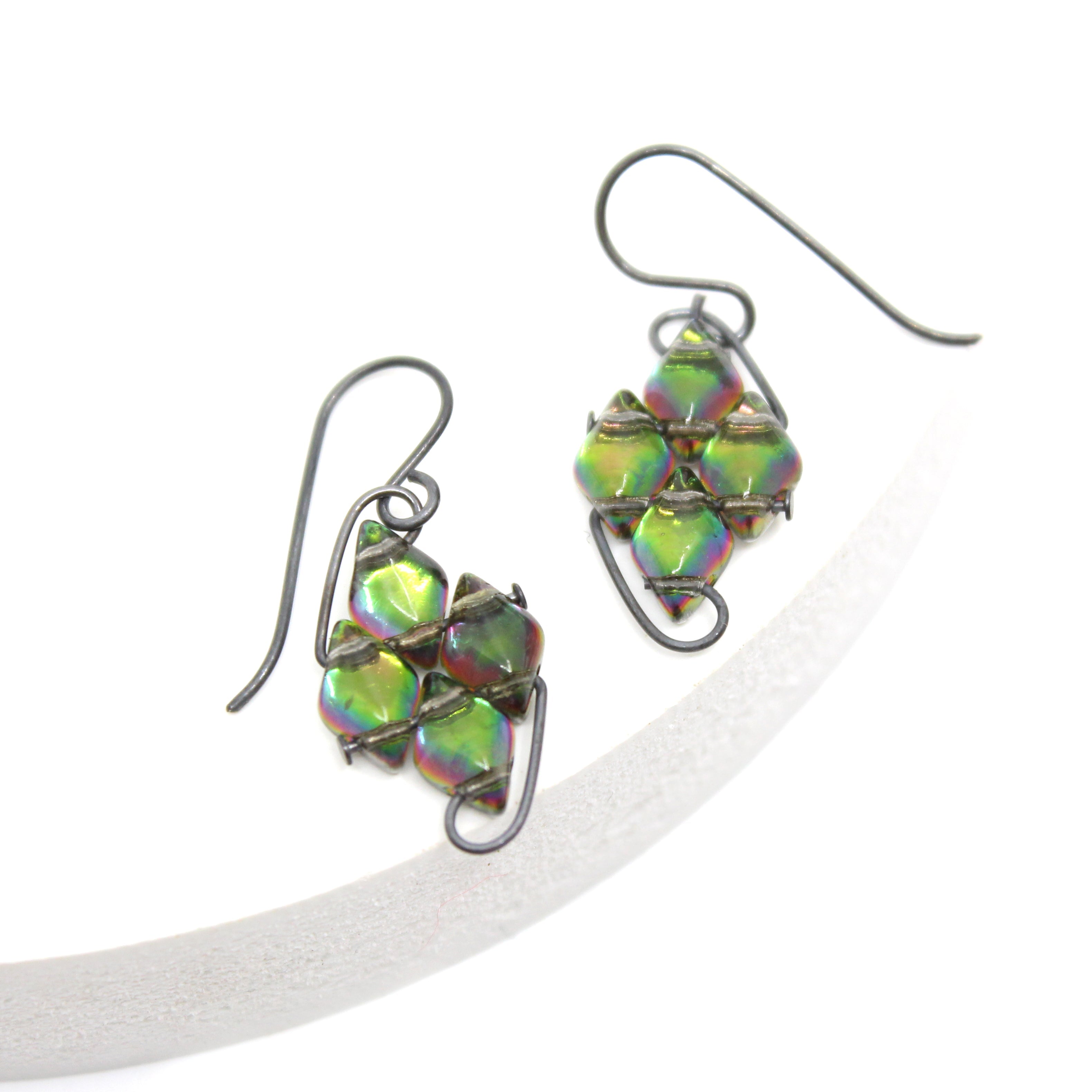 WIREWORK Diamond Earrings Glass Paula Dunlop Mirrored Deep Forest Green