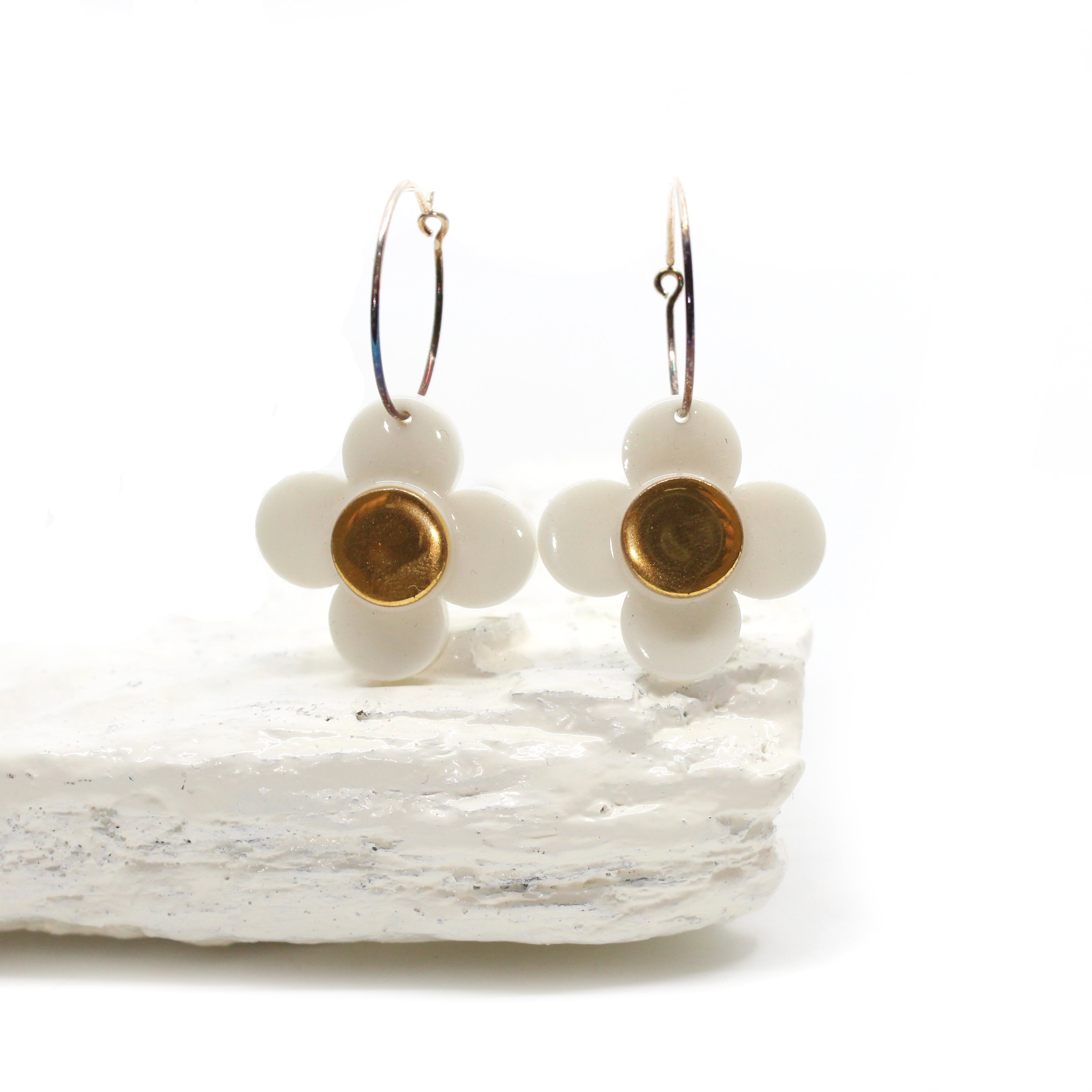 White Flower Hoops Jewellery Erin Lightfoot