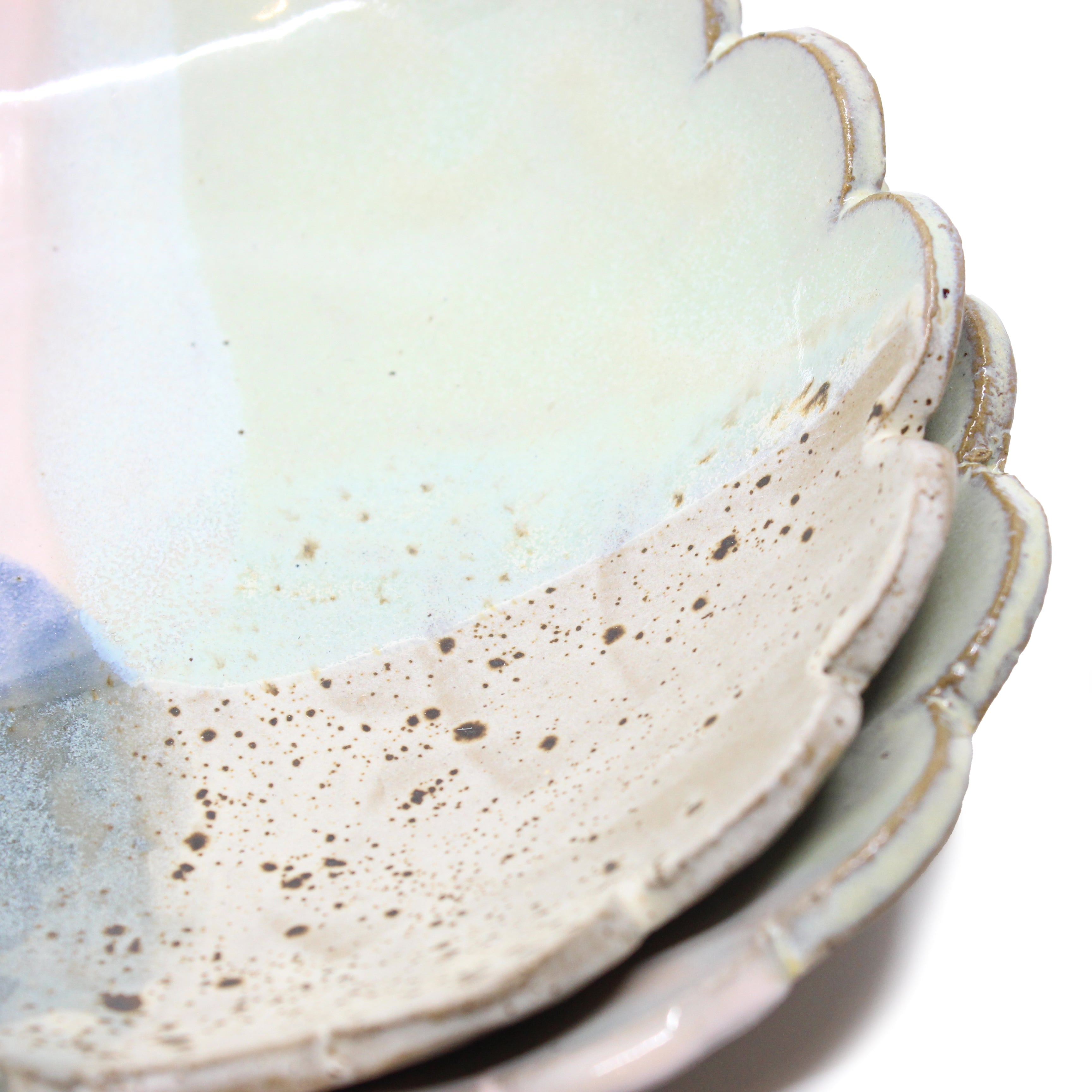 Colour splash and pastel teal bowls Ceramics D H Makers