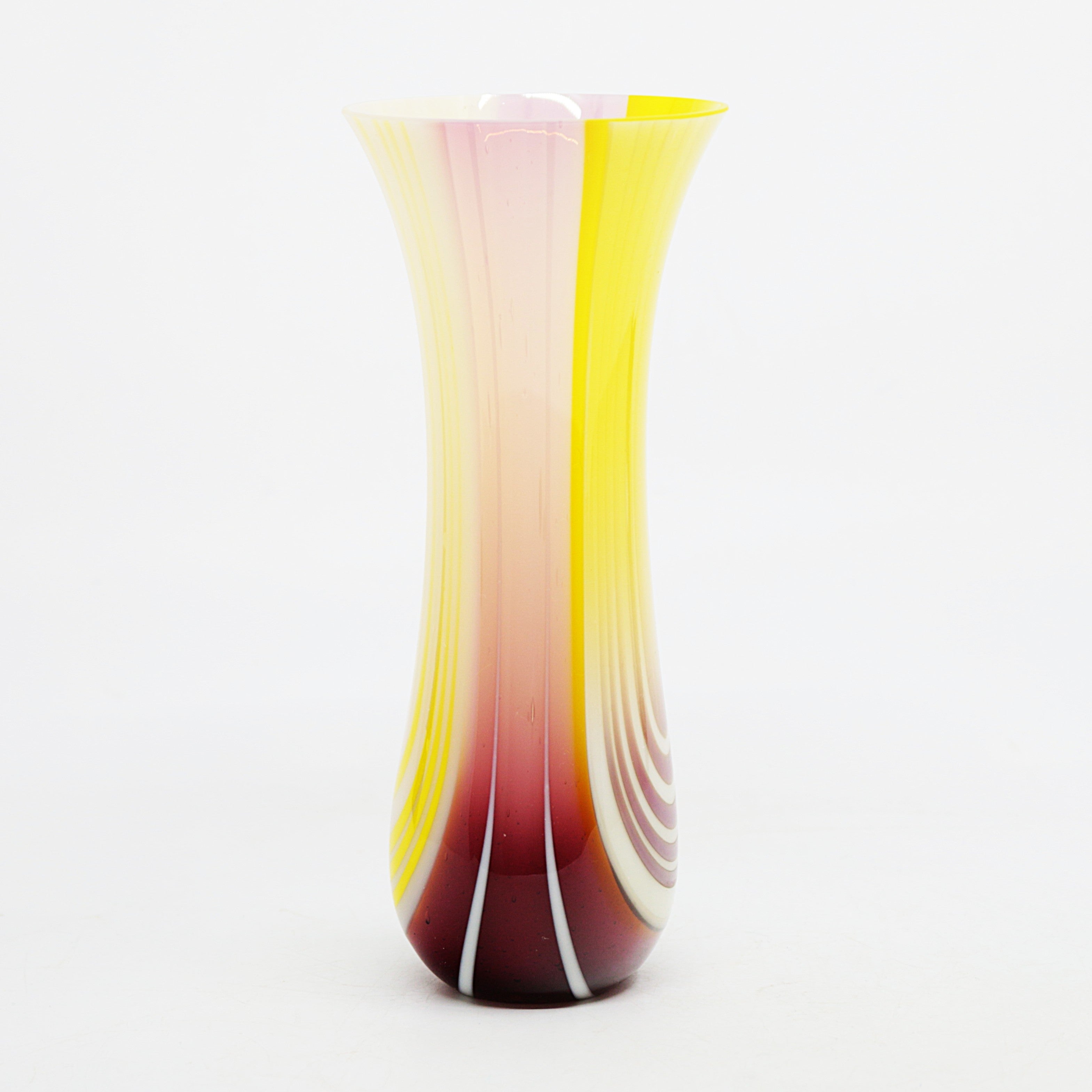 Vessel in White, Cream & Yellow with Central Colour Glass Brendan Eilola Cranberry Pink