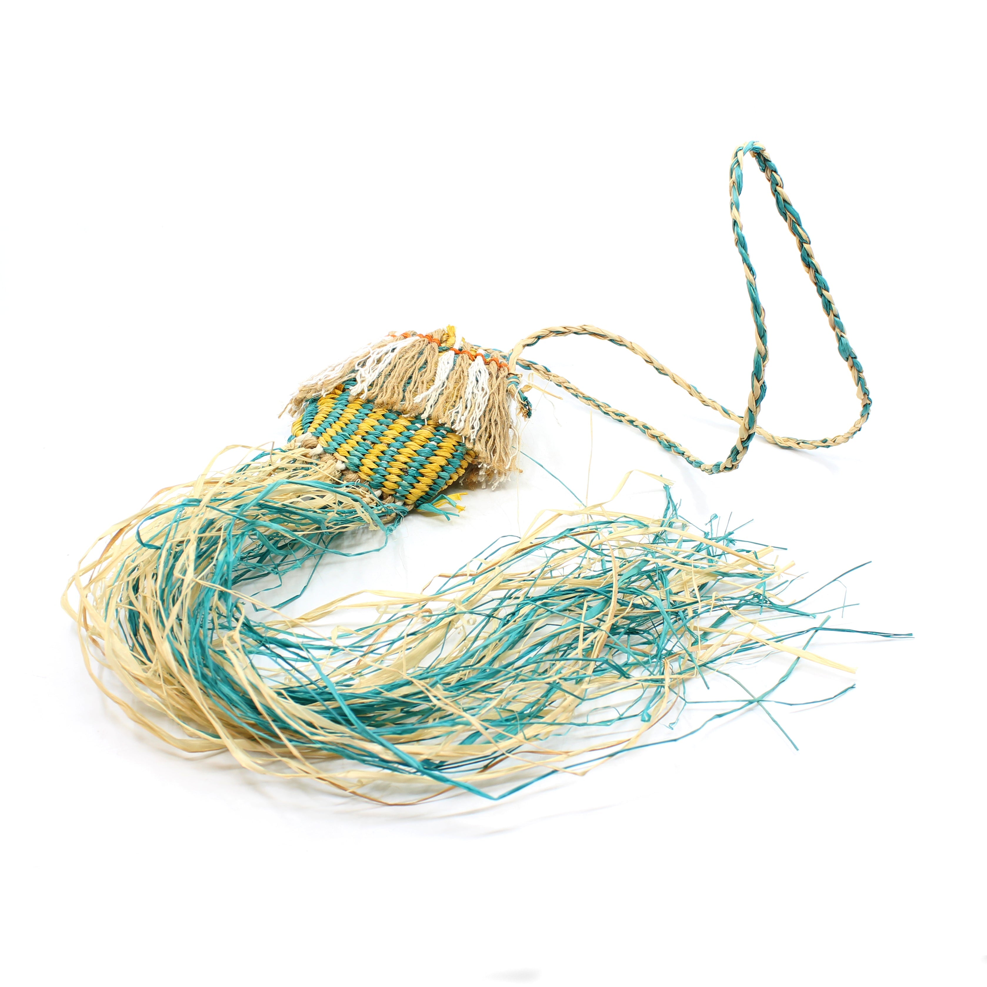 158-19 Bag with Aqua / Yellow Long Strands Fibre MOA Arts