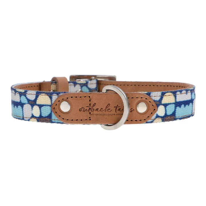 Leather Dog Collar Puli Puli Rocks (Blue) - Medium Leather Ikuntji Artists