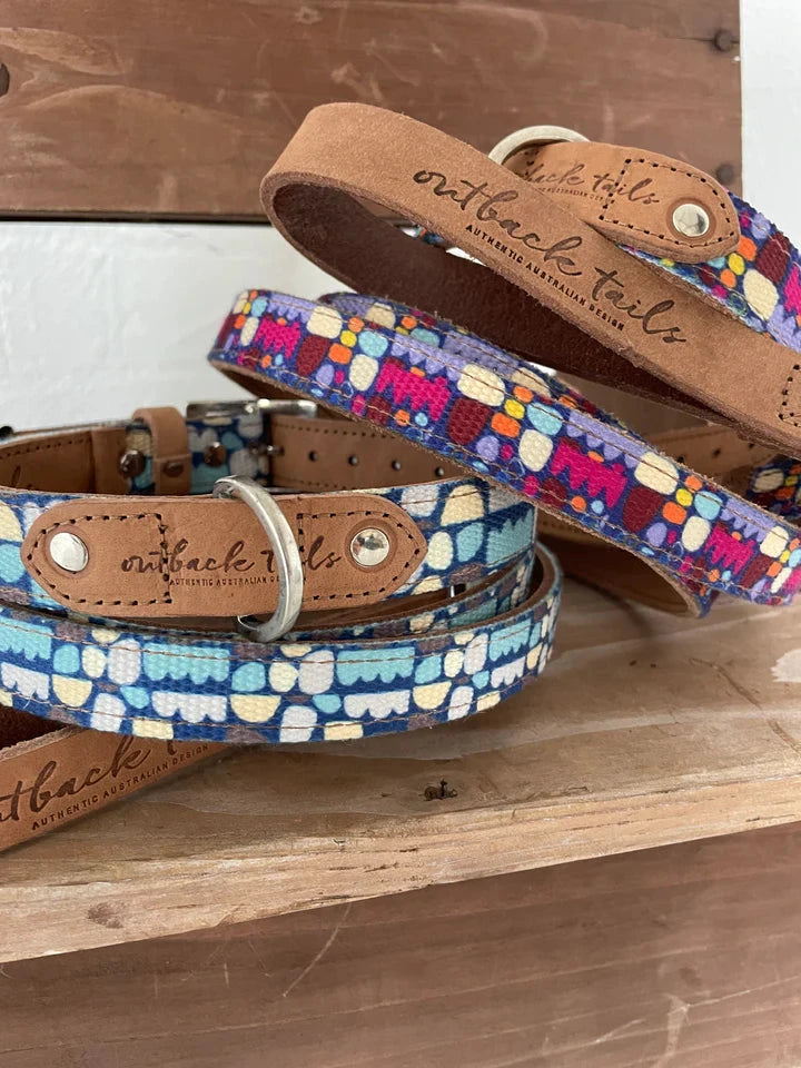 Leather Dog Collar Puli Puli Rocks (Blue) - Medium Leather Ikuntji Artists