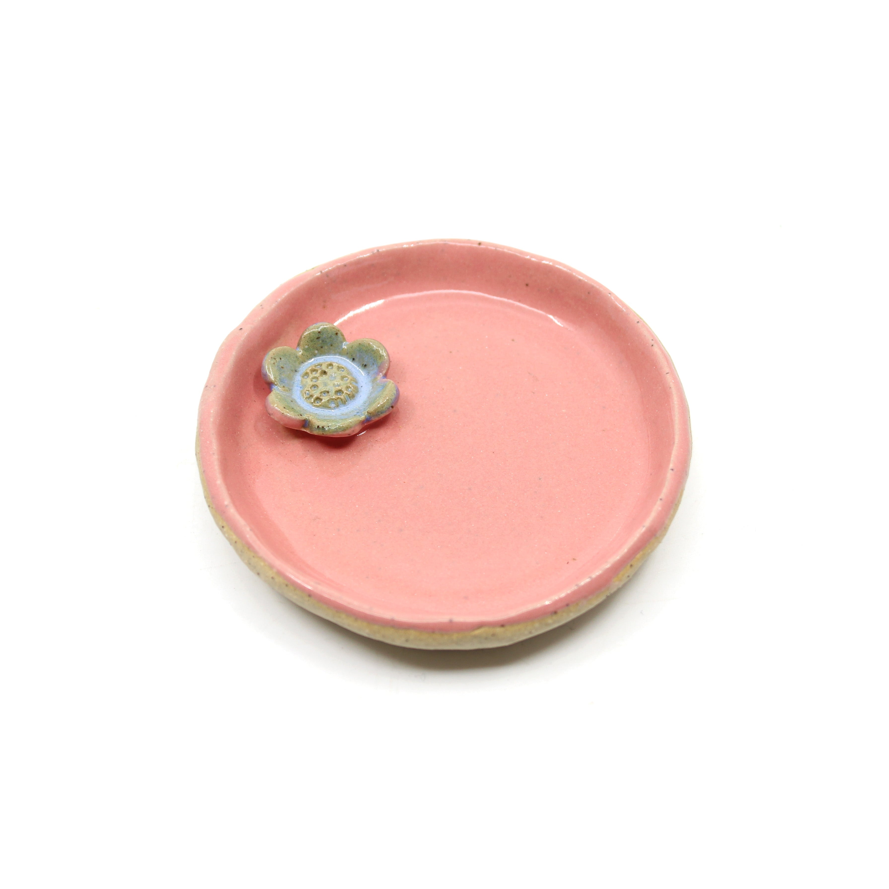Flower Trinket Dish Ceramics D H Makers Pink with Light Blue Flower
