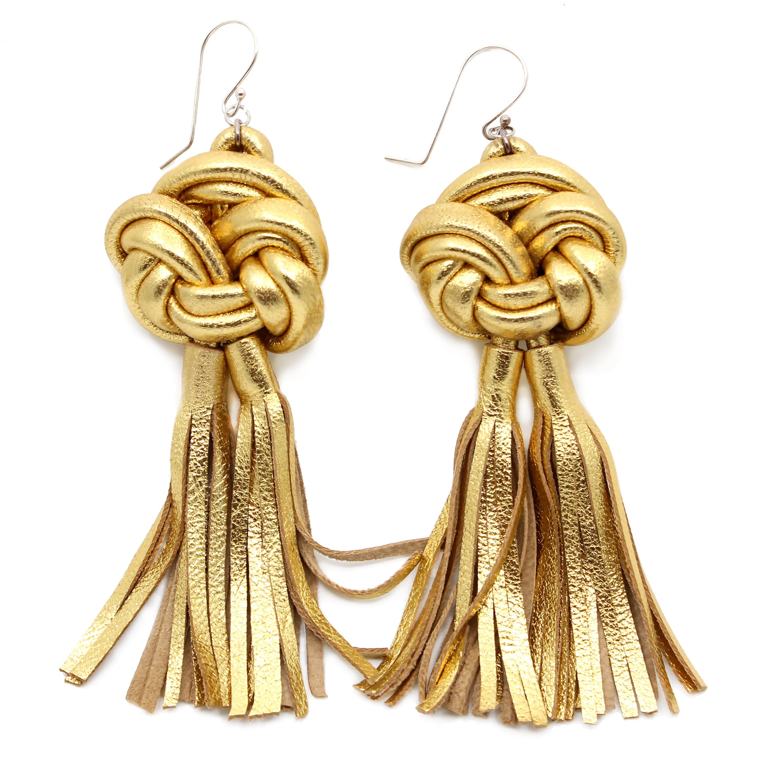 Knot & Frills Leather Earrings (Gold) Earrings ASO Design