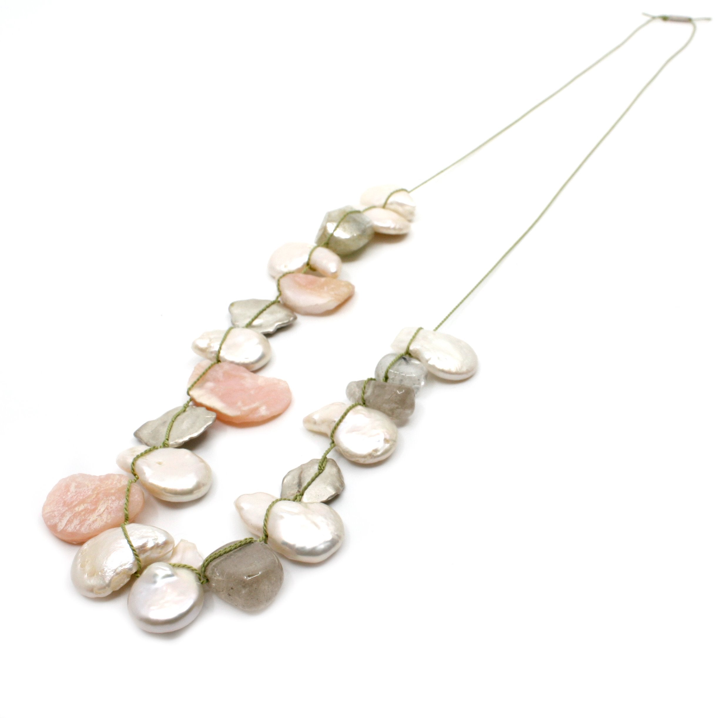 Silk, Pearl, and Stone Necklace