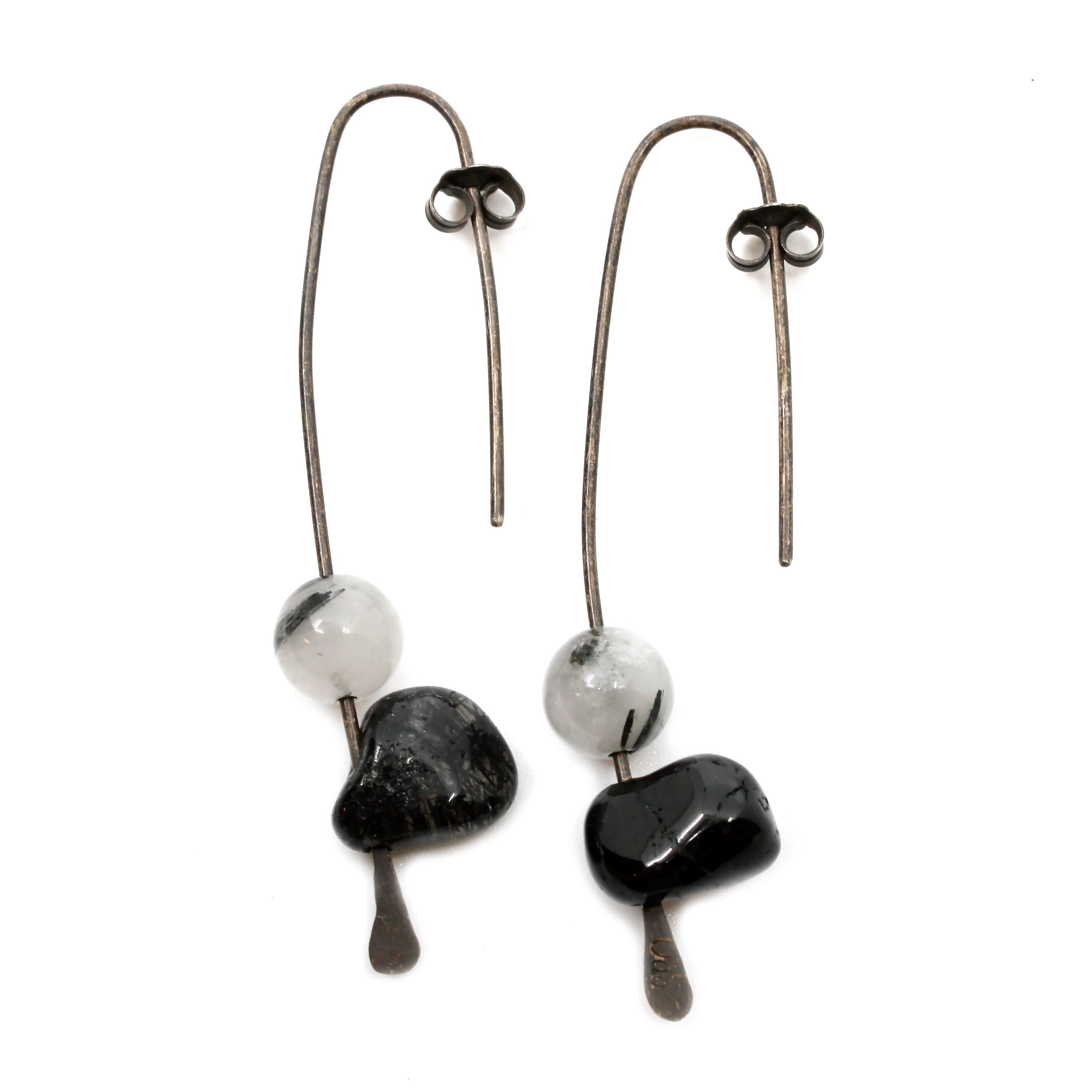 Oxidised Silver Earrings with Rutilated Quartz