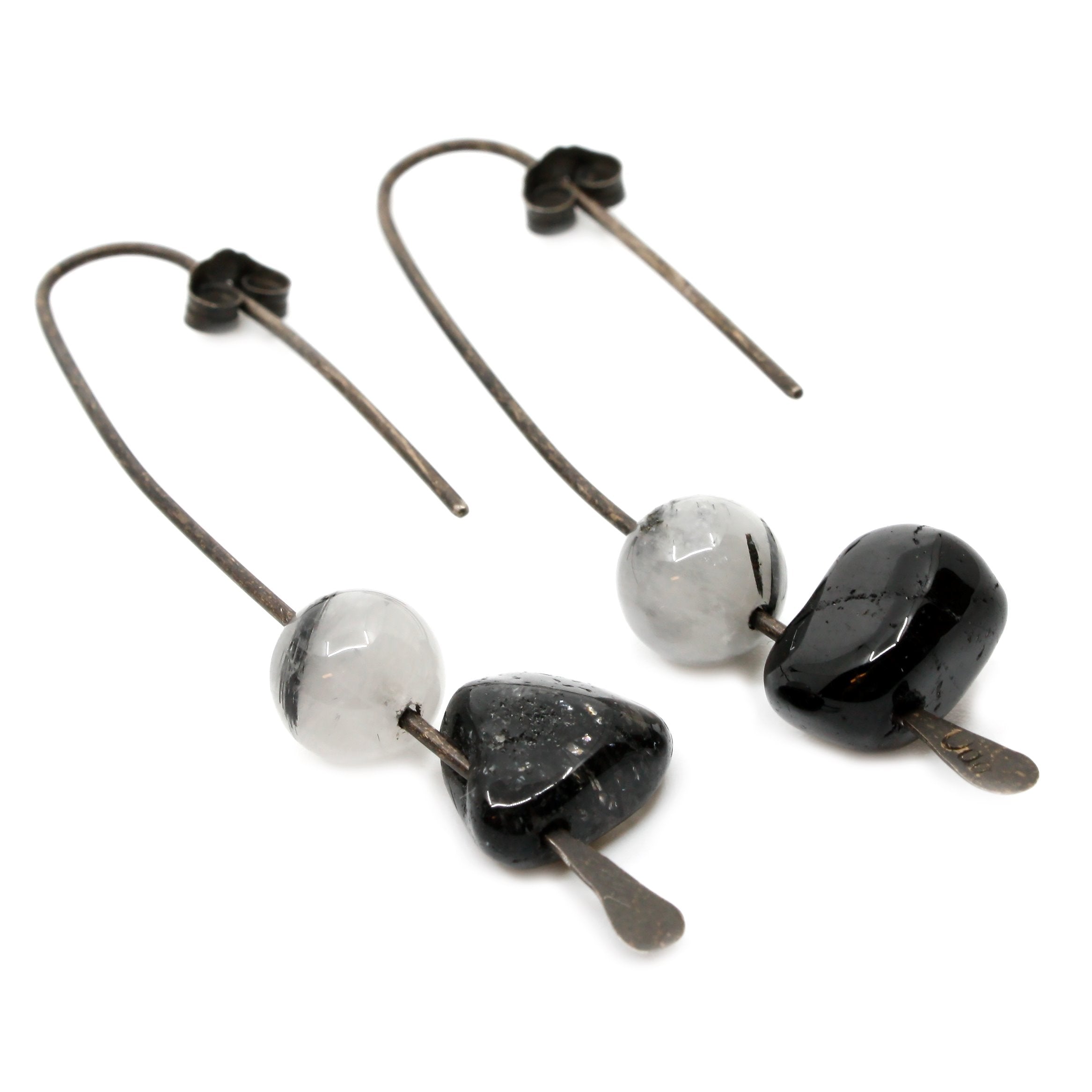 Oxidised Silver Earrings with Rutilated Quartz