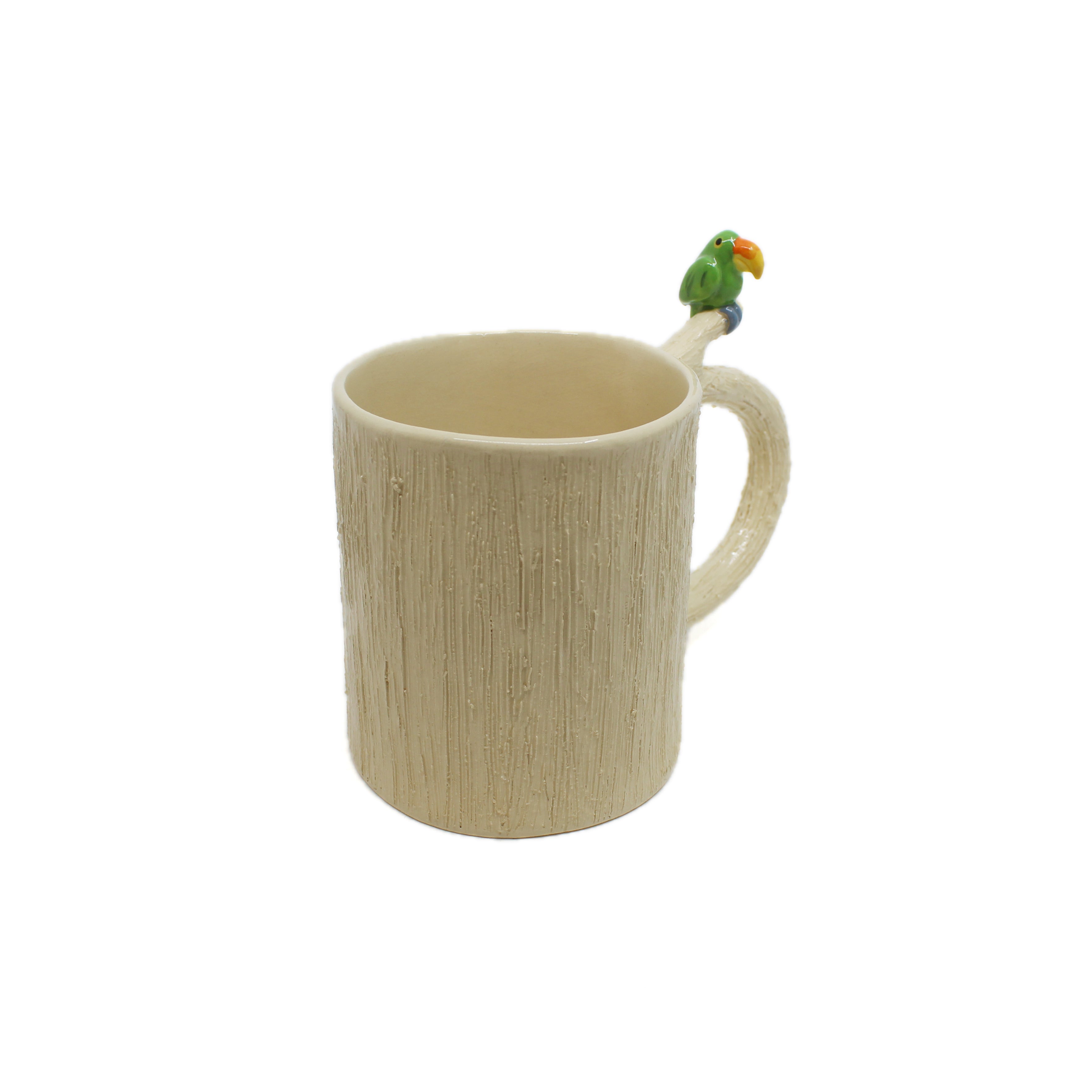 Perched Parakeet Mug Ceramics Green Bird Ceramics 