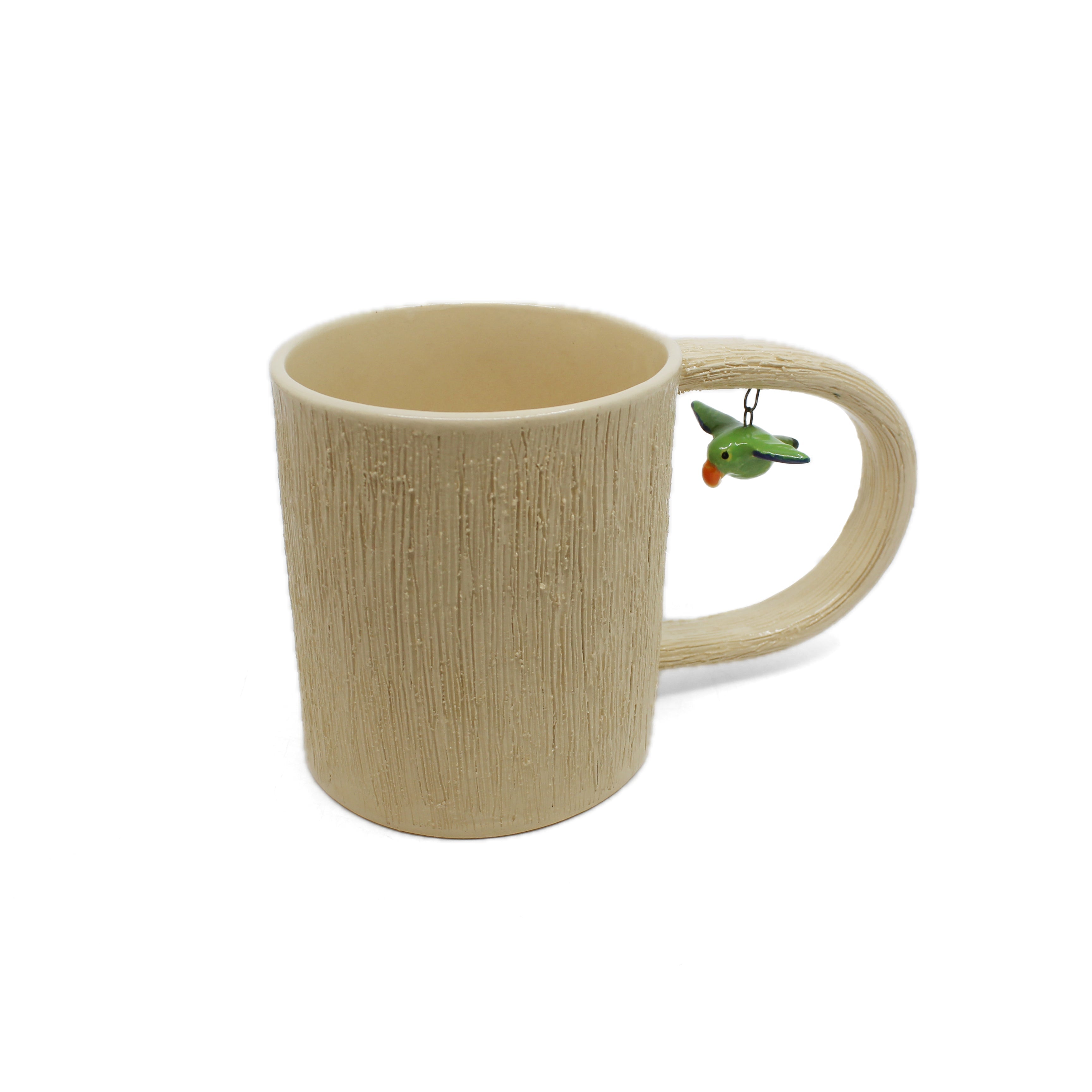 Flying Parakeet Mug Ceramics Green Bird Ceramics 