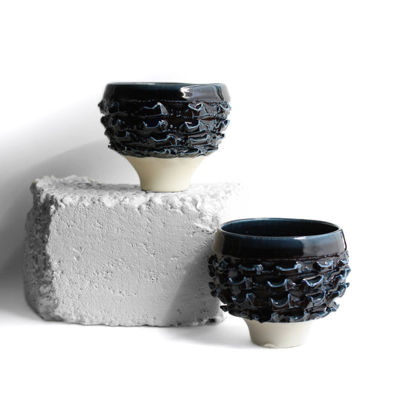 Deeply Textured Cup w/ Tsuki-yo glaze Ceramics Peter Biddulph 