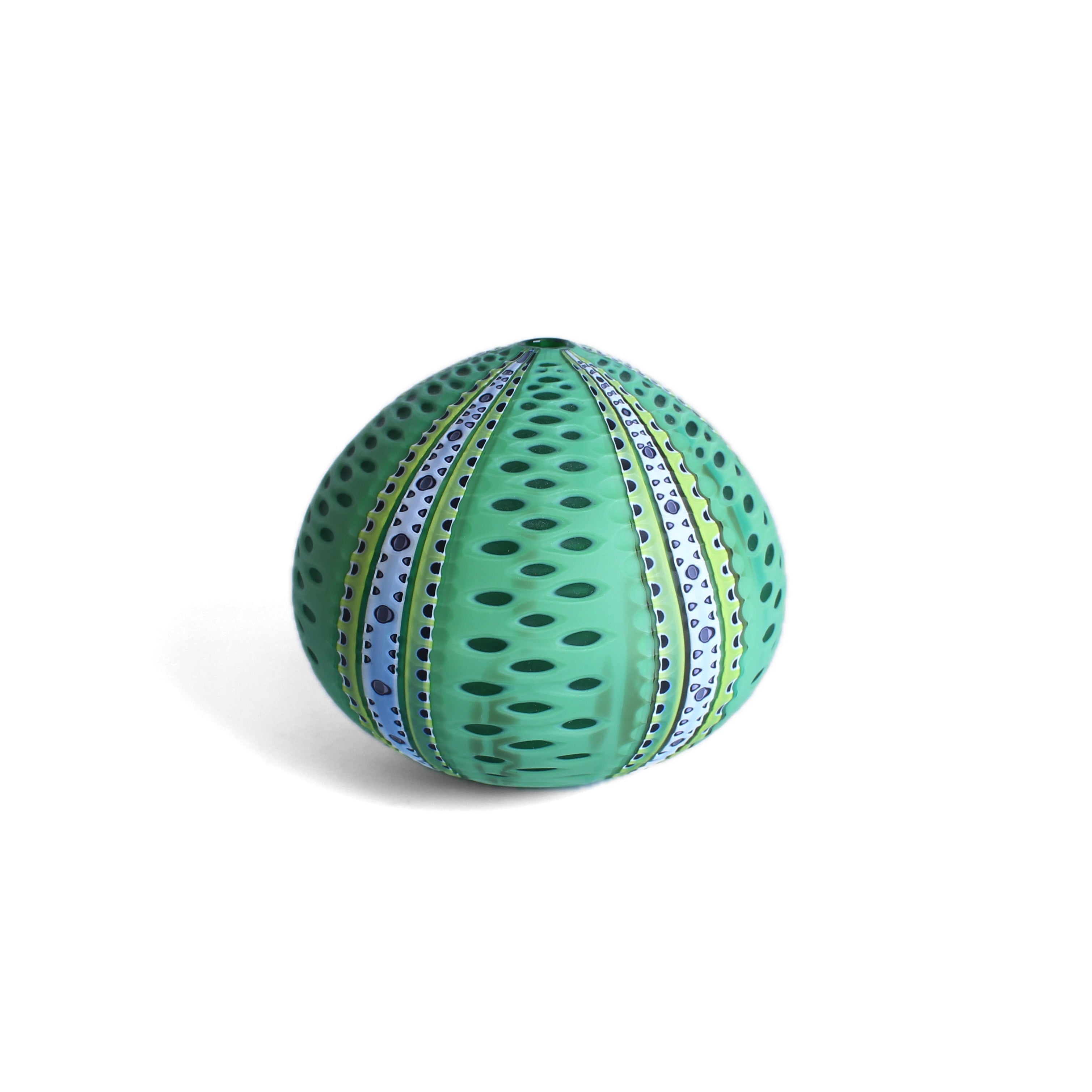 Green, black, white Pinstripe Urchin (glass) Glass Jo Bone 