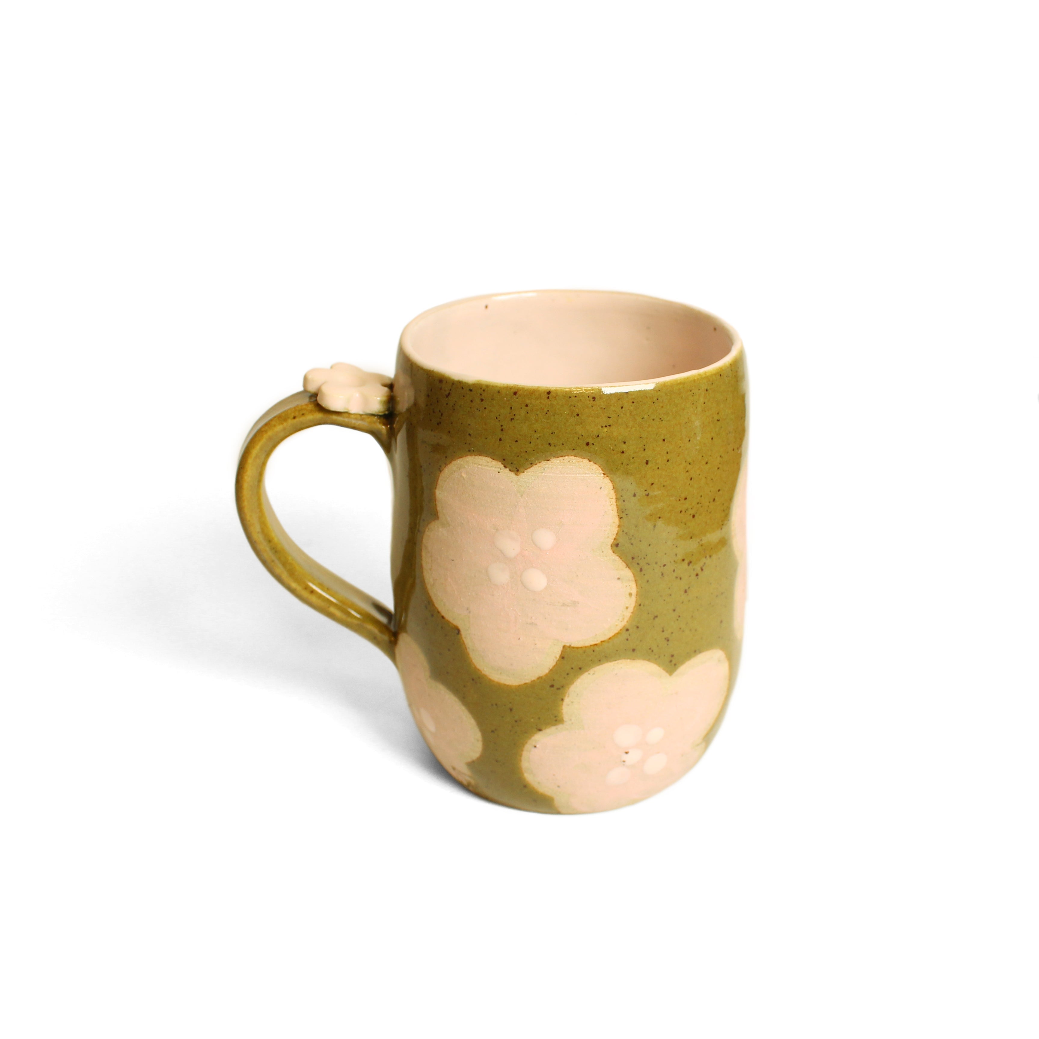 Olive and pink flower coffee cup Ceramics D H Makers 