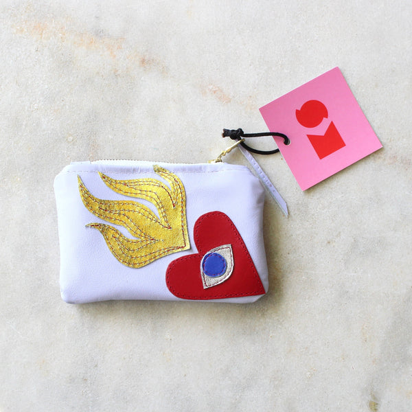 Small zip purse purple with flaming heart Jewellery Kimi Schieren 