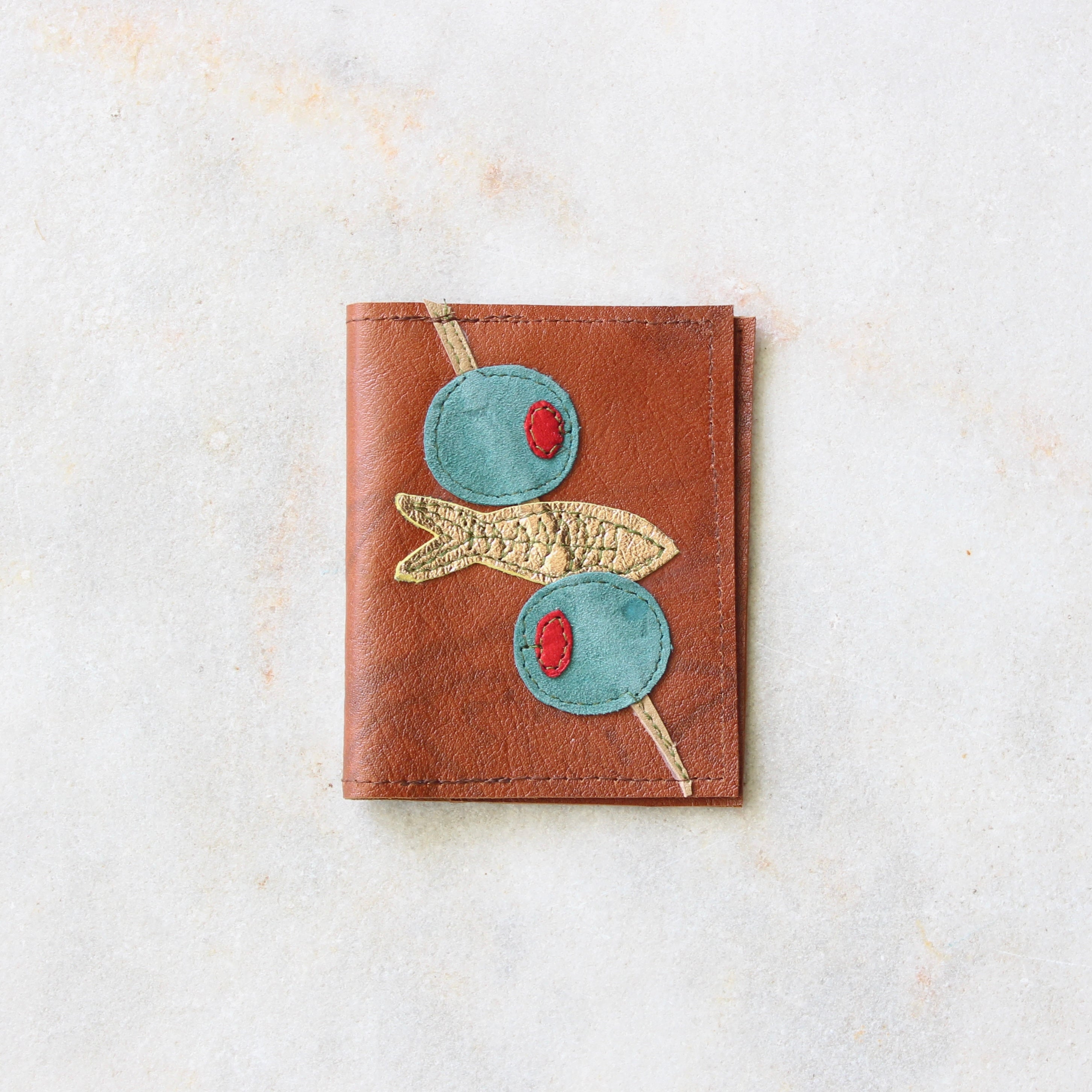 Card Wallet Textiles & Fibre Art Kimi Schieren Olive and Fish on Brown 