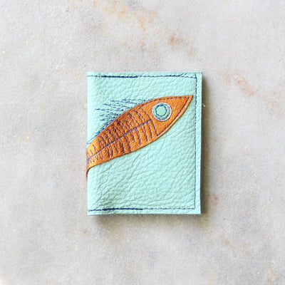 Card Wallet Textiles & Fibre Art Kimi Schieren Orange Fish on Mint 