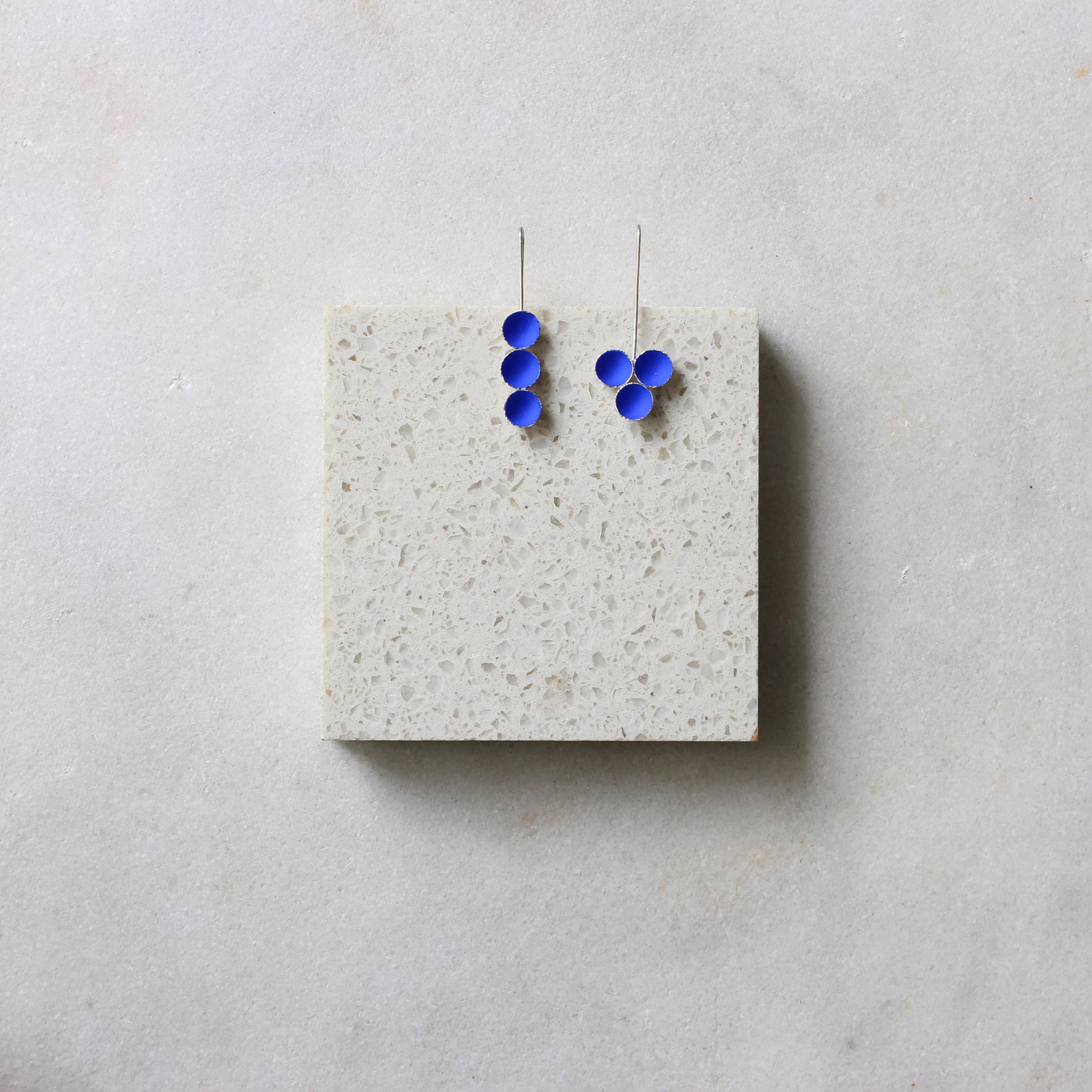 Deepest Blues Three Buds Drop Earrings - Asymmetrical Jewellery Mari Hirata 