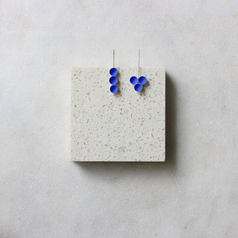 Deepest Blues Three Buds Drop Earrings - Asymmetrical Jewellery Mari Hirata 