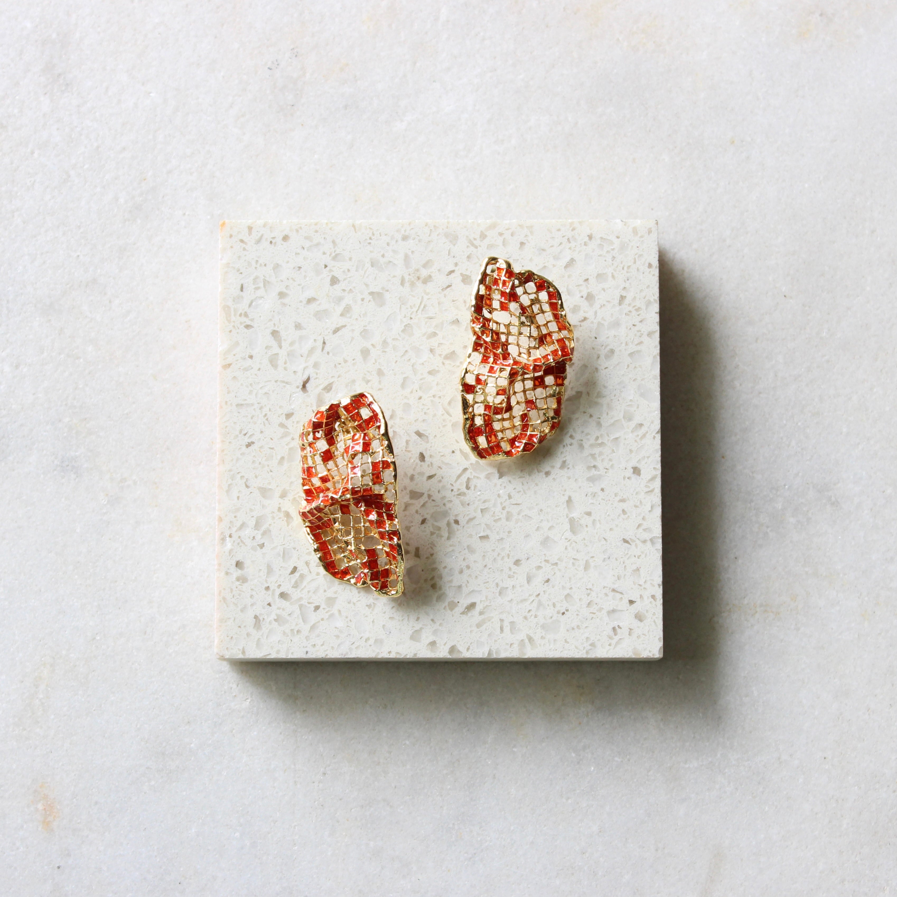 Red Honey-Comb Earrings Jewellery ARTIZ Jewellery 