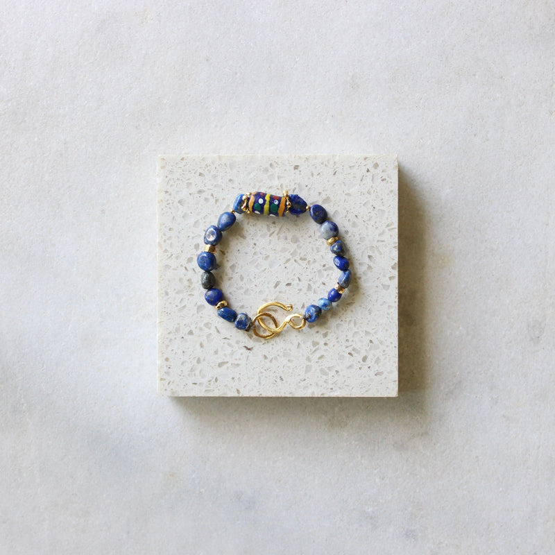 Lazuli with African Krobo Bead bracelet Jewellery Artiz Jewellery 