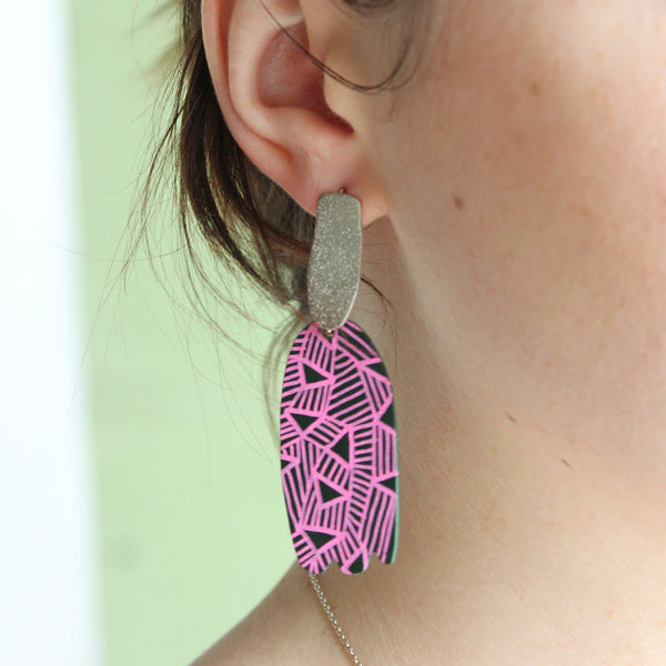 Colour Blend Earrings: Green/Pink Jewellery Katie Stormonth 