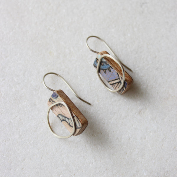 Hand-coloured Plywood Earring with Sterling Silver Frame - S Jewellery Chloe Waddell 