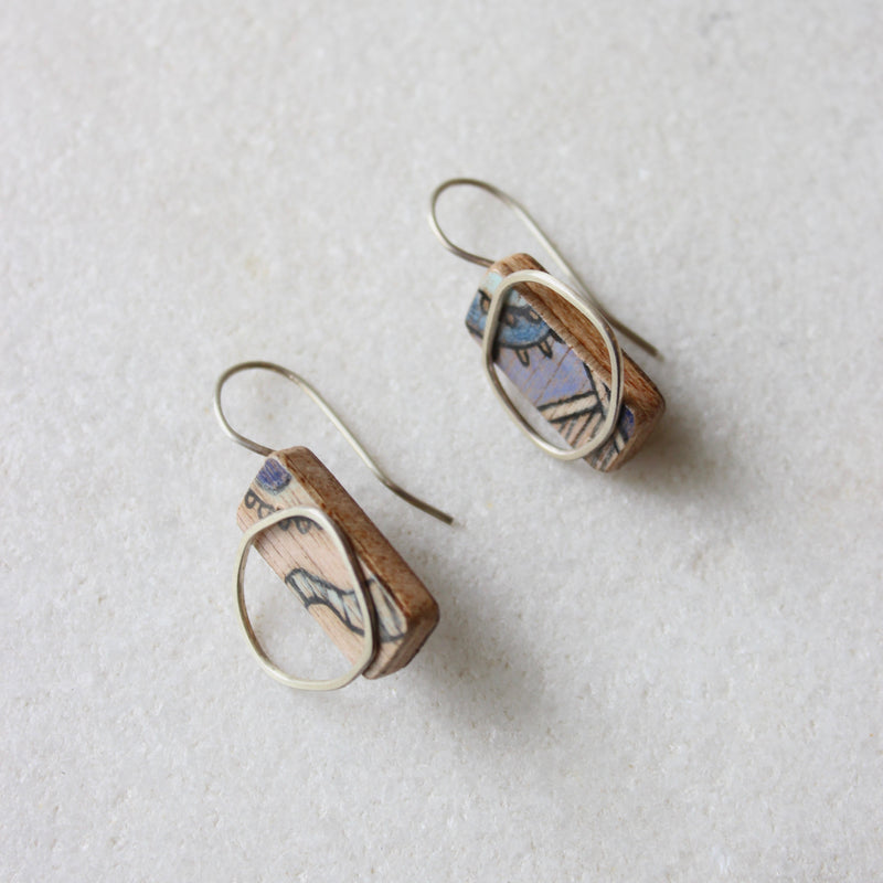 Hand-coloured Plywood Earring with Sterling Silver Frame - S Jewellery Chloe Waddell 