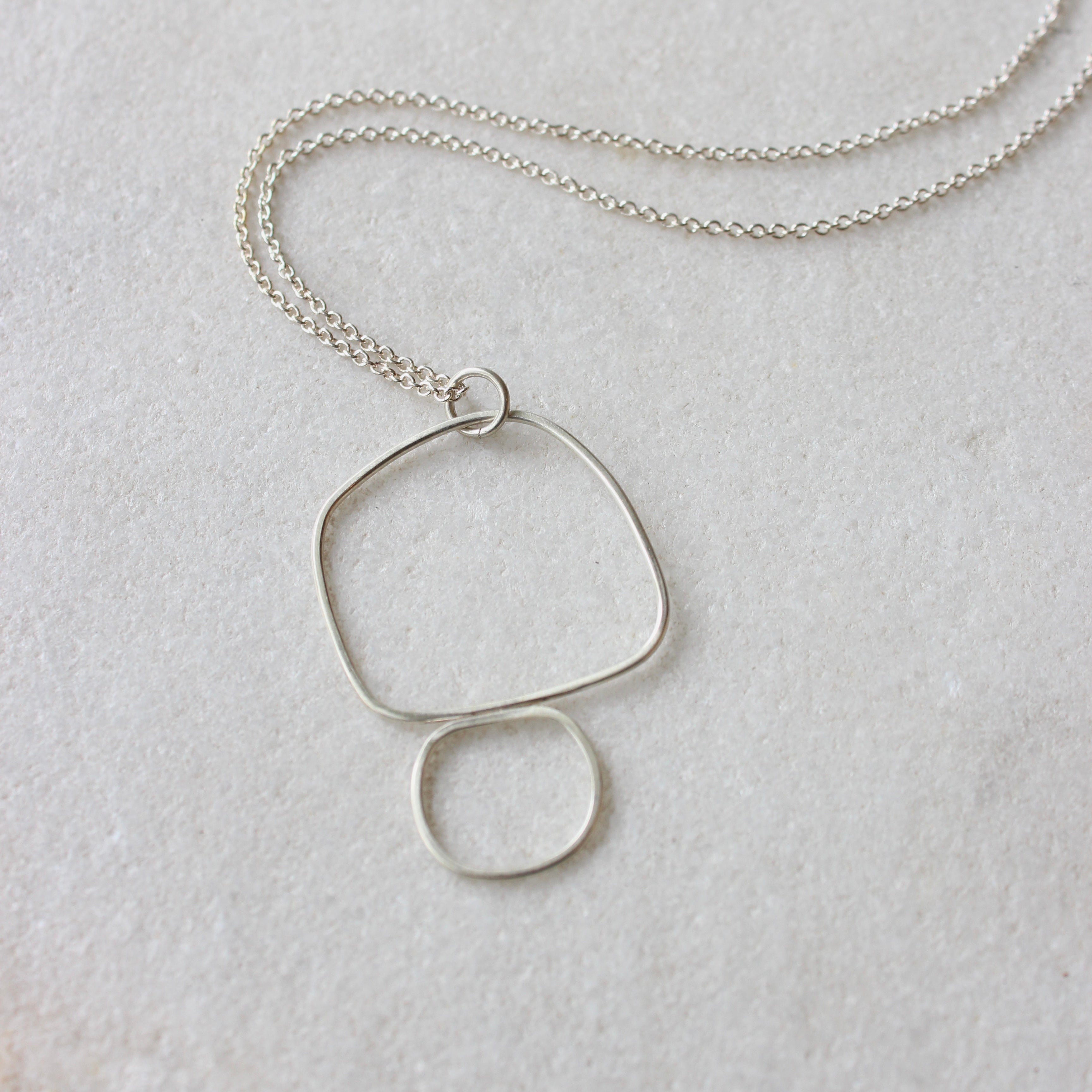 Sterling Silver Wire Frame Pendant Necklace - L