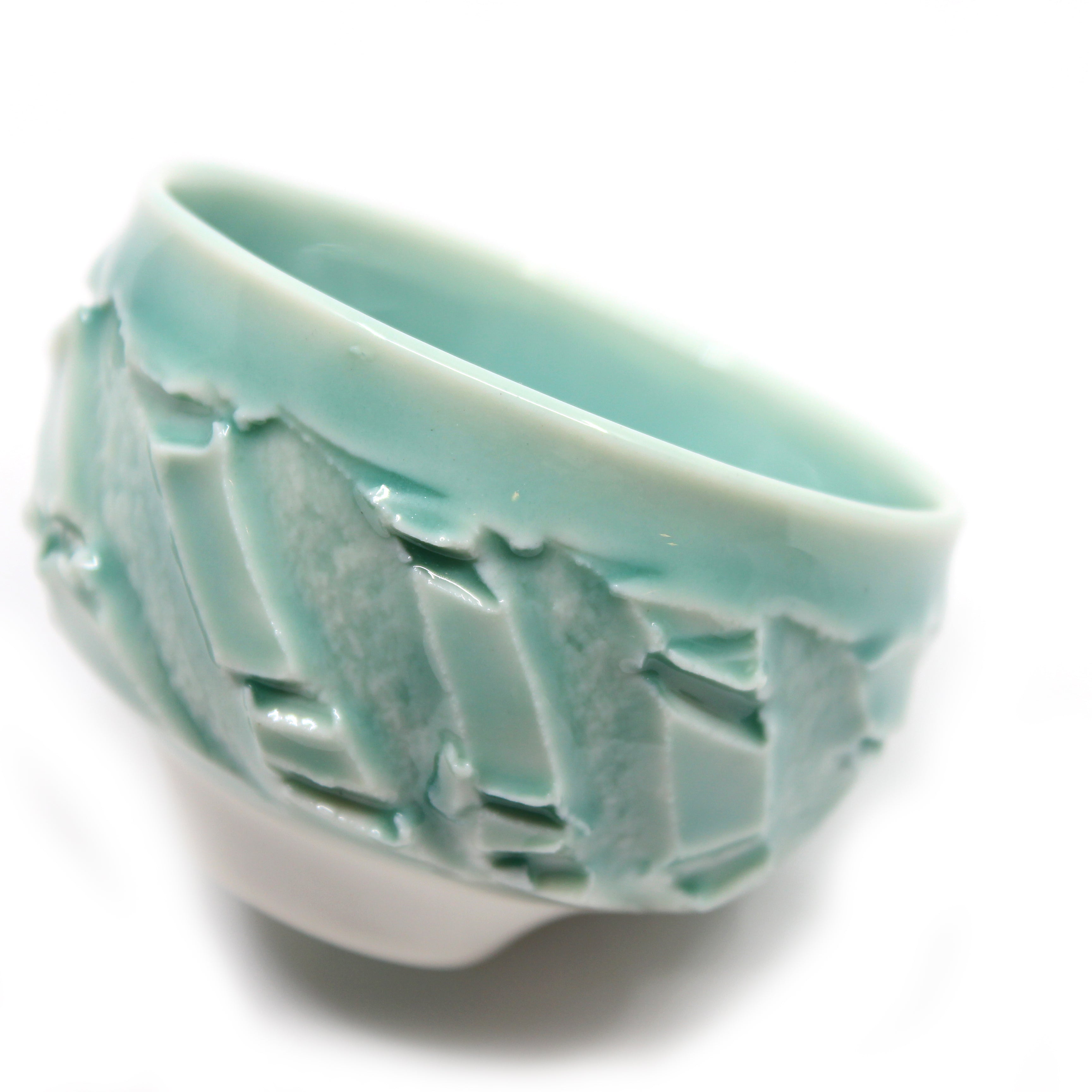 Deeply Textured Cup w/ Teal glaze