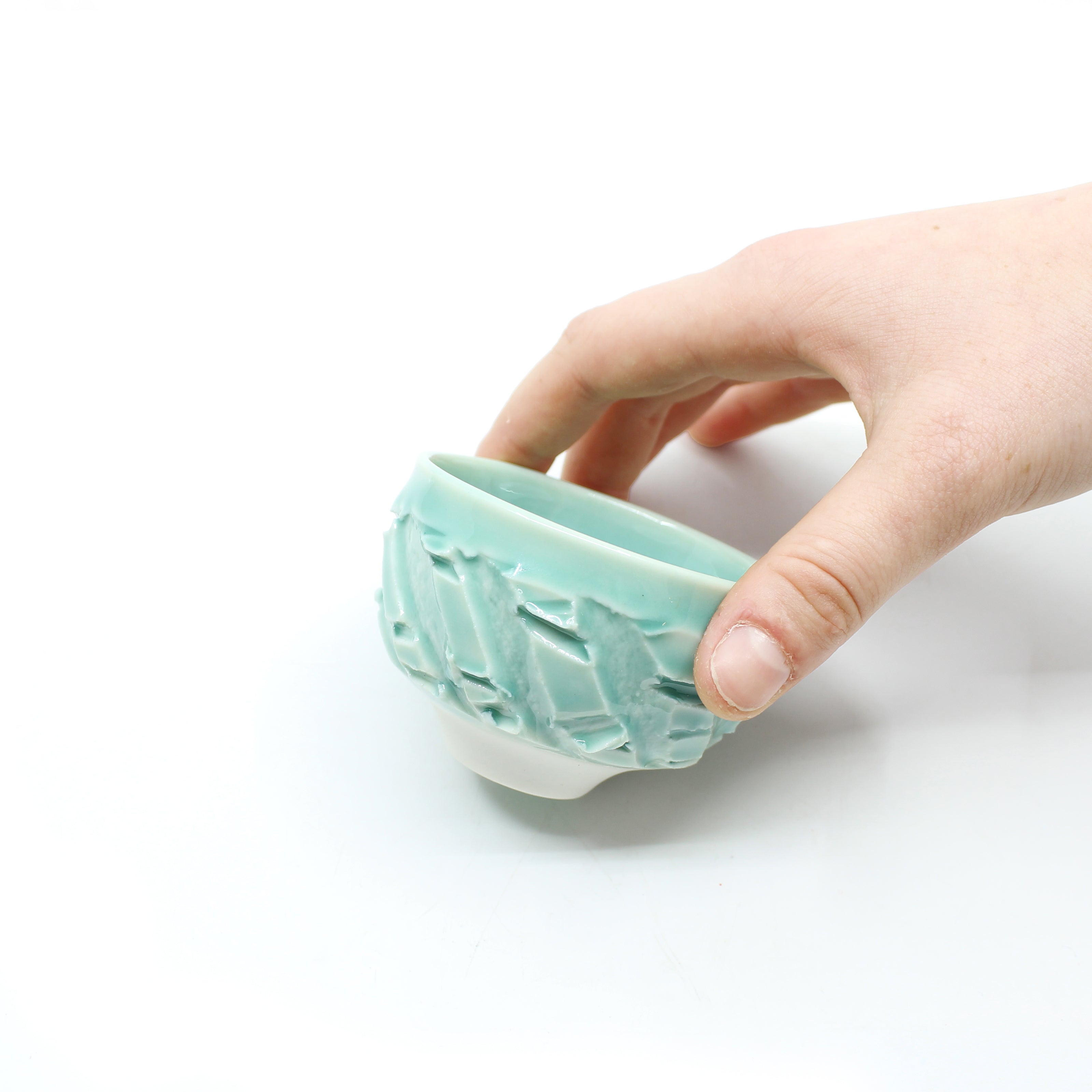 Deeply Textured Cup w/ Teal glaze