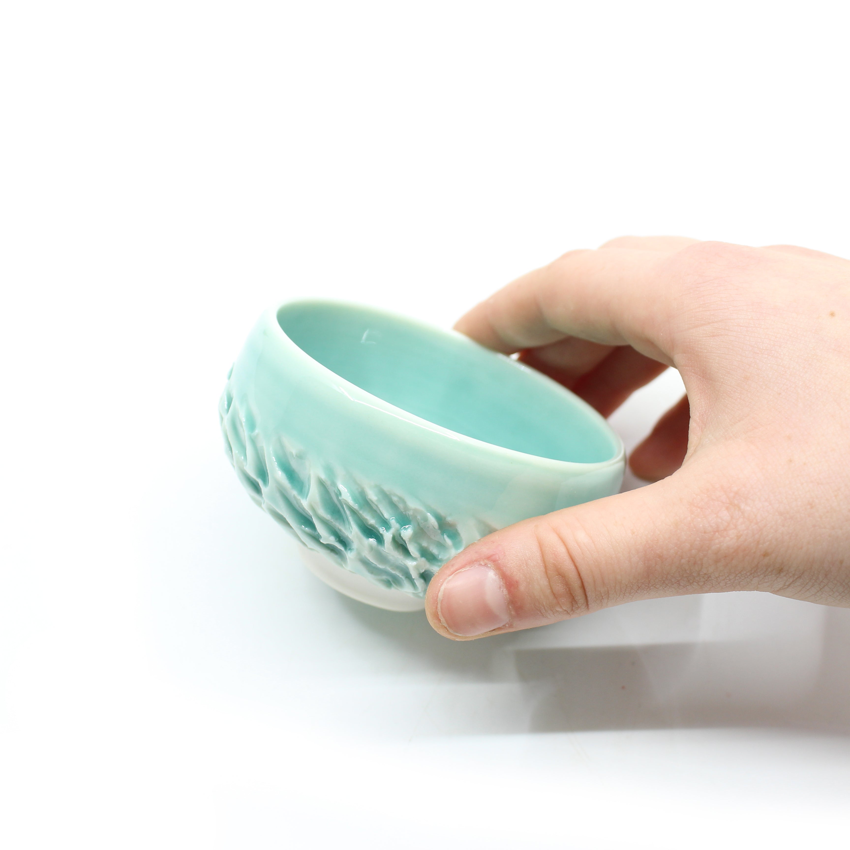 Deeply Textured Cup w/ Teal glaze