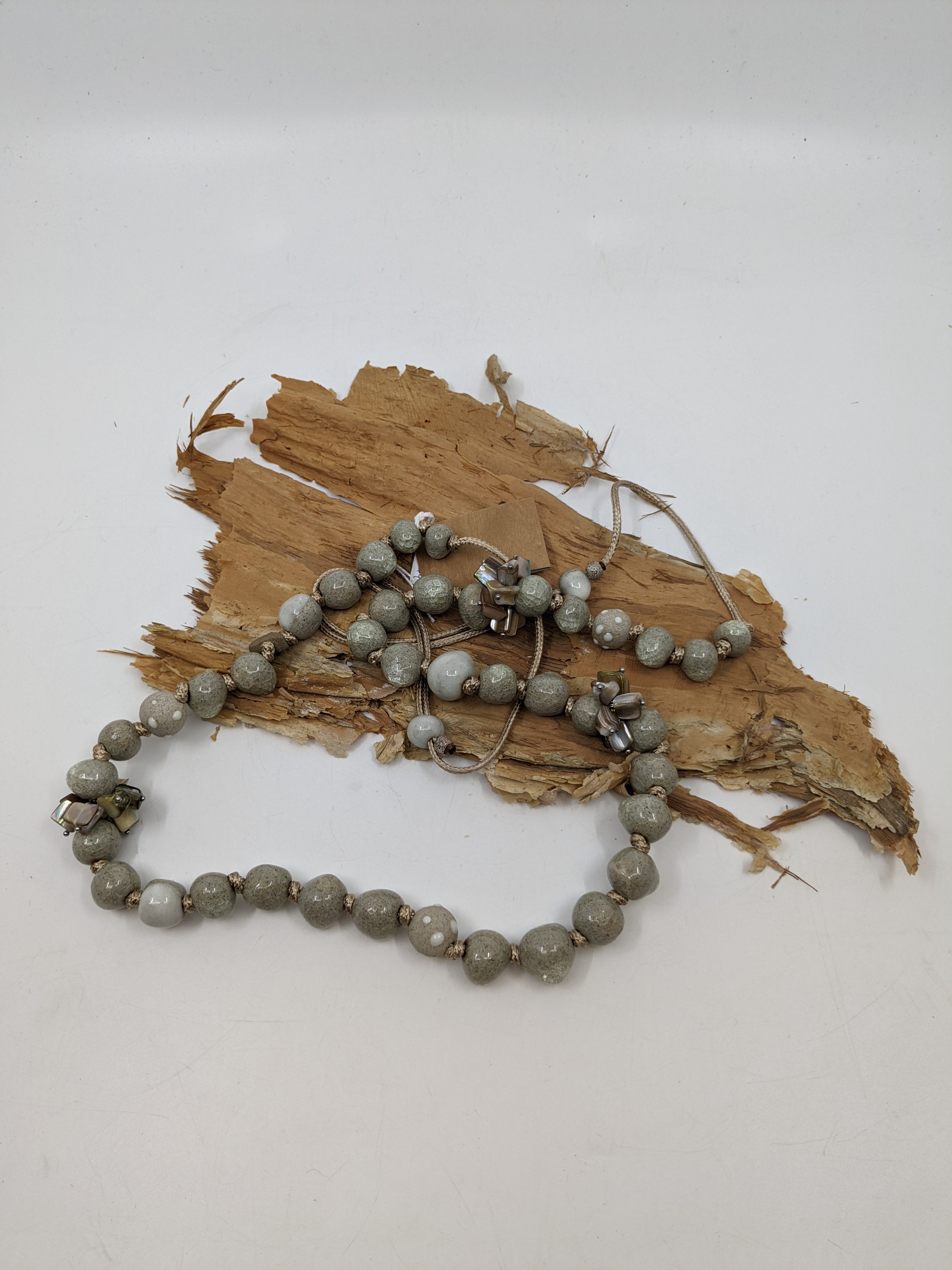 Long Bead Necklace with Shells Ceramics Julia Bramich 