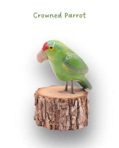 Mini-Bird Series Ceramics Green Bird Ceramics Crowned Parrot 