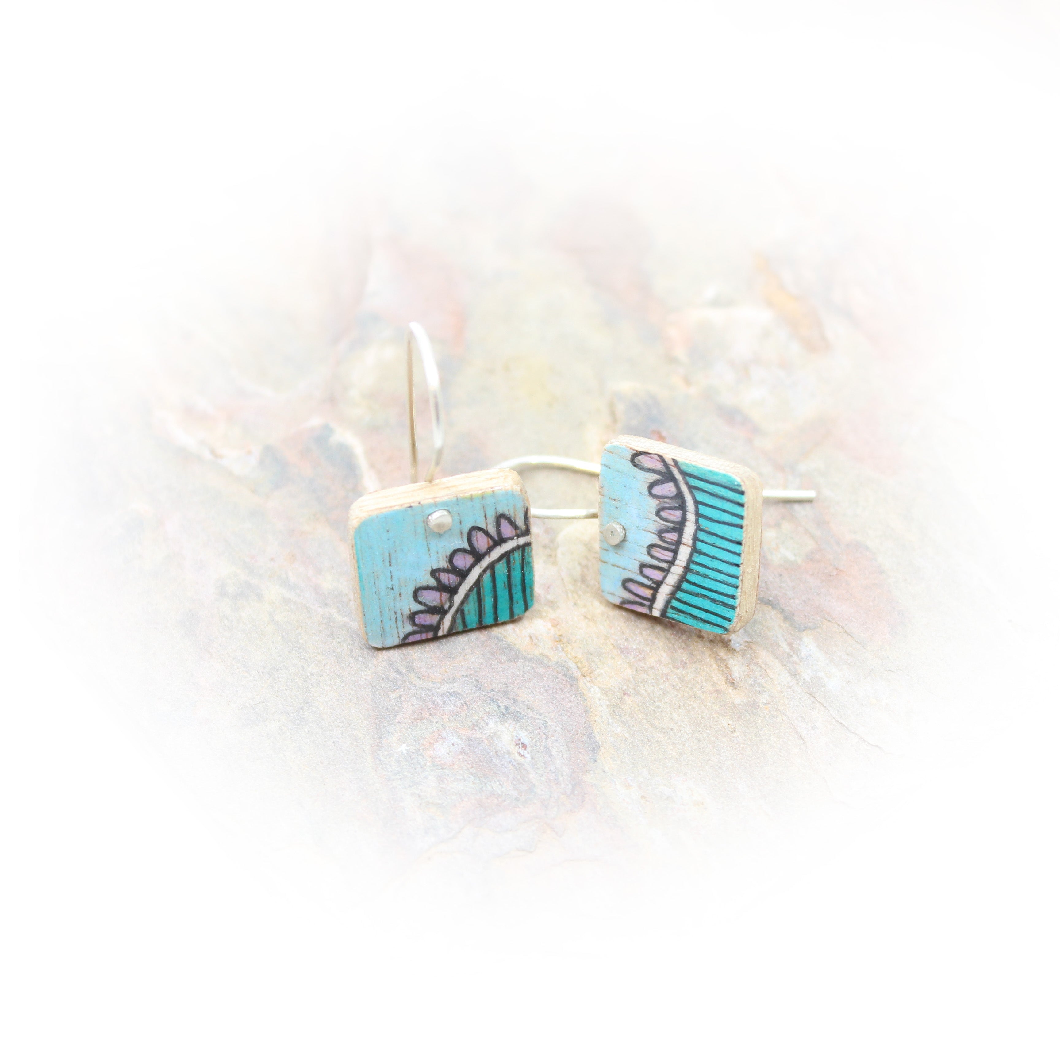 Painted Ply Earrings with Small Silver Hooks