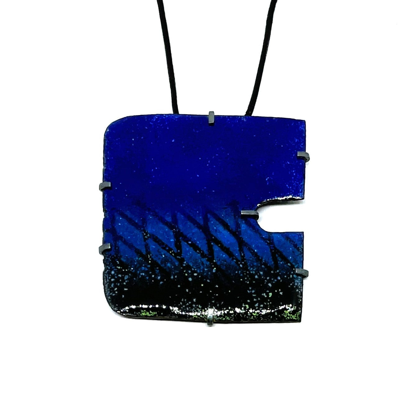OvenWear: a kitchen landscape - Blue and black grid pendant Jewellery Catherine Large 