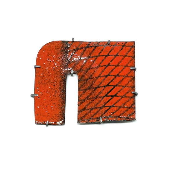 OvenWear: a kitchen landscape - red grid brooch Jewellery artisan 