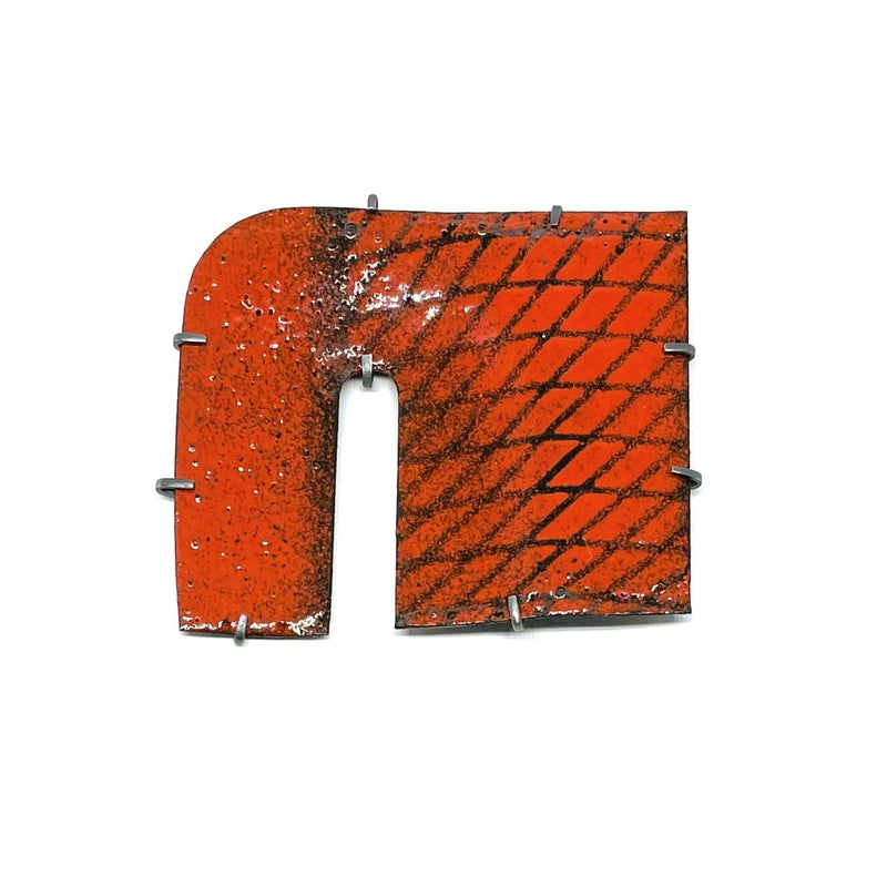 OvenWear: a kitchen landscape - red grid brooch Jewellery artisan 