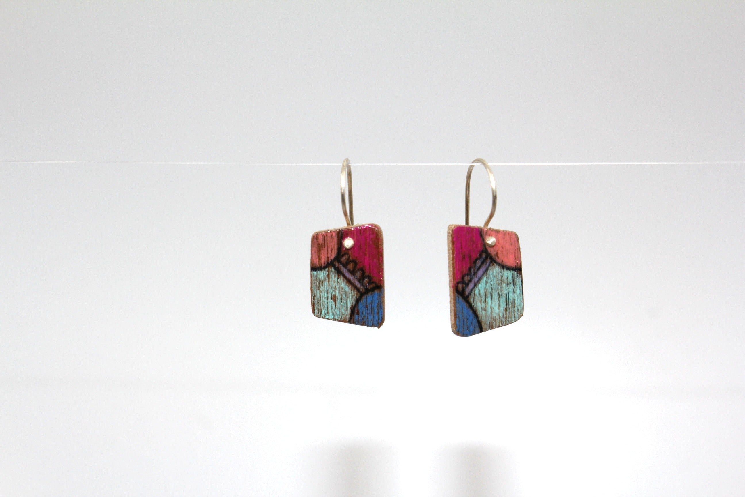 Painted Ply Earrings with Small Silver Hooks