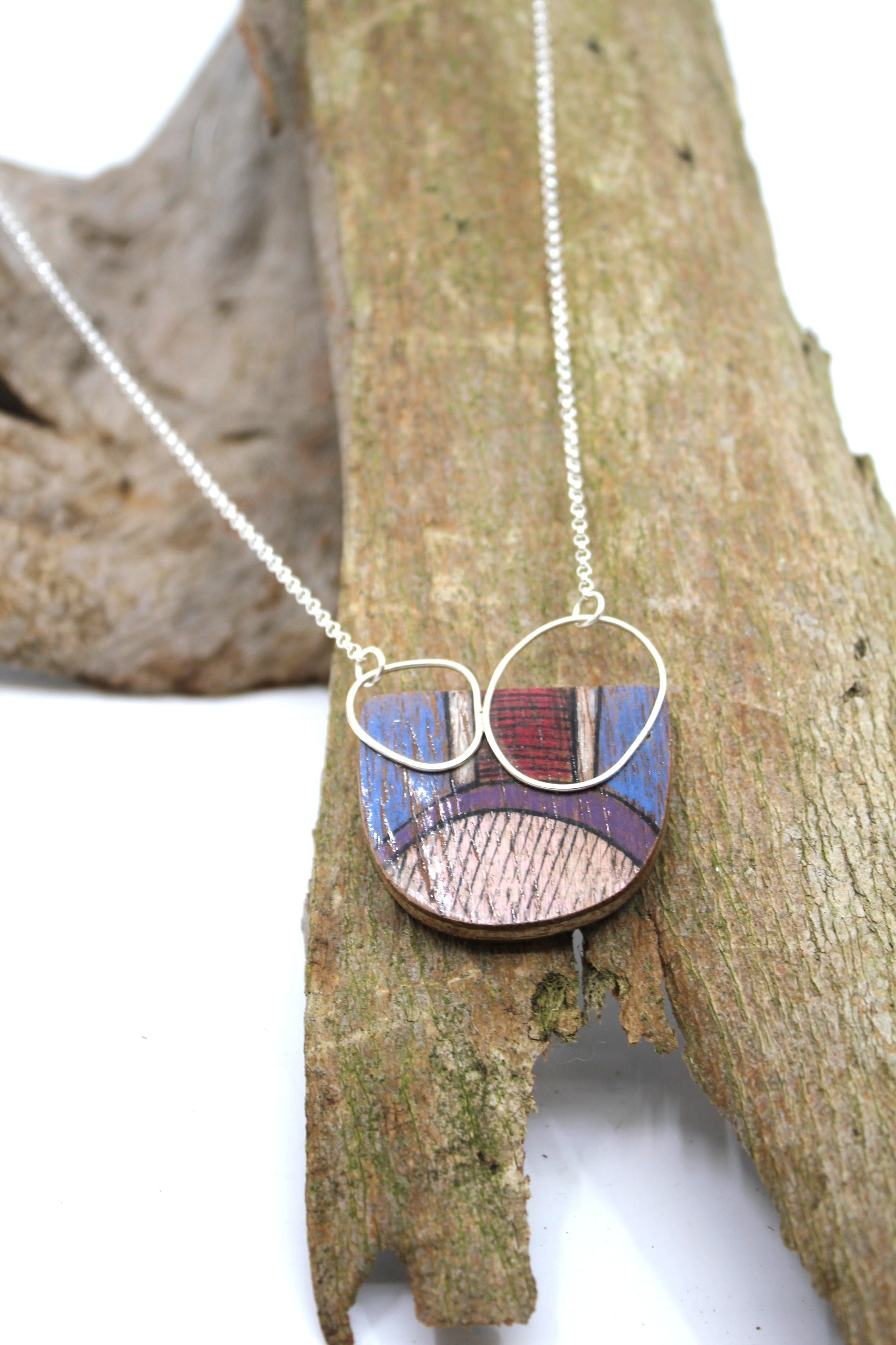 Painted Ply and Silver Frame Necklace Large Jewellery Chloe Waddell 